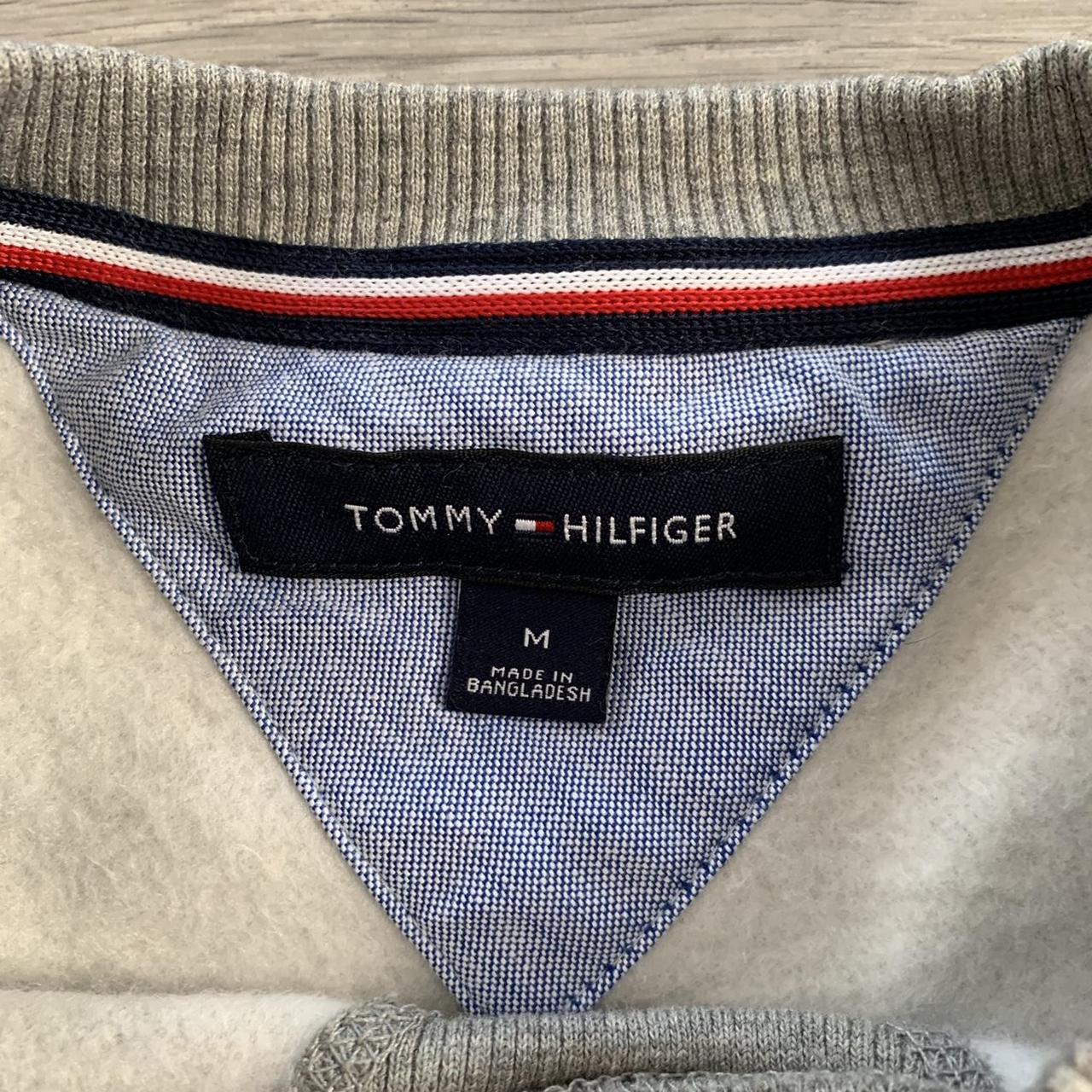 Tommy Hilfiger Gray Embroidered Spell Out Pullover... - Depop