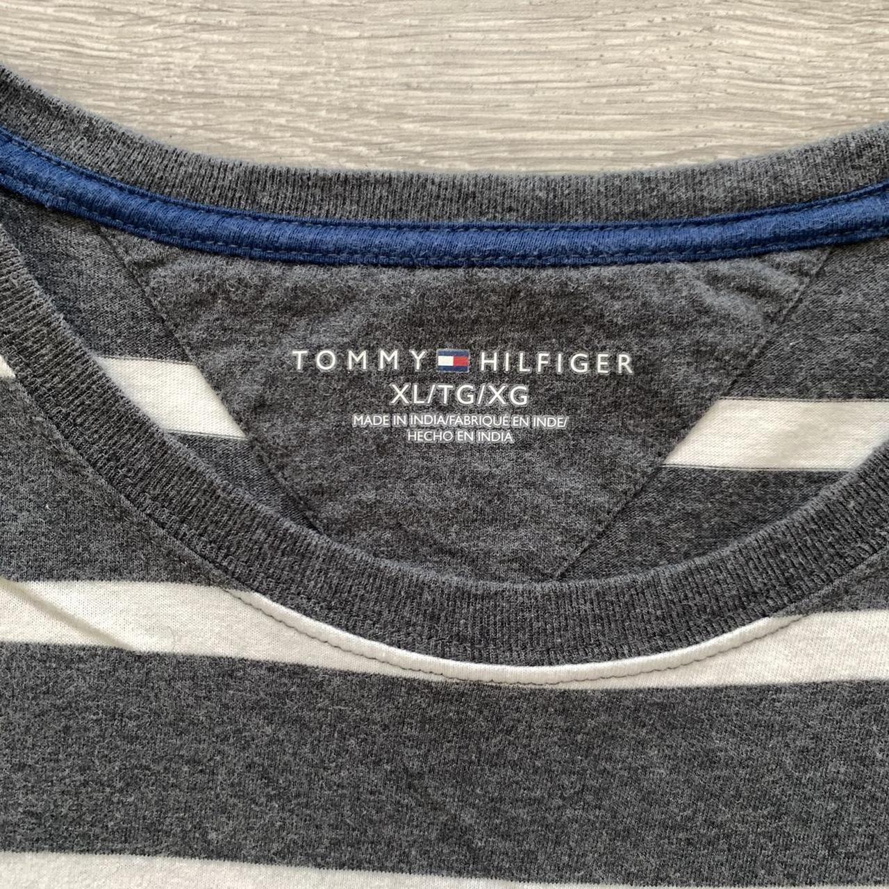 Tommy Hilfiger Gray & White Striped Shirt with... - Depop