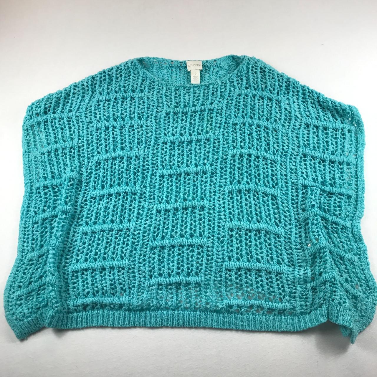 Chico's Oversized Knit Mesh Top Size 2 (M) Aqua Blue... - Depop