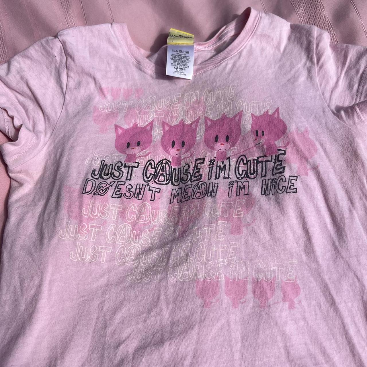 Y2k pink attitude/humor cat t-shirt in baby pink... - Depop