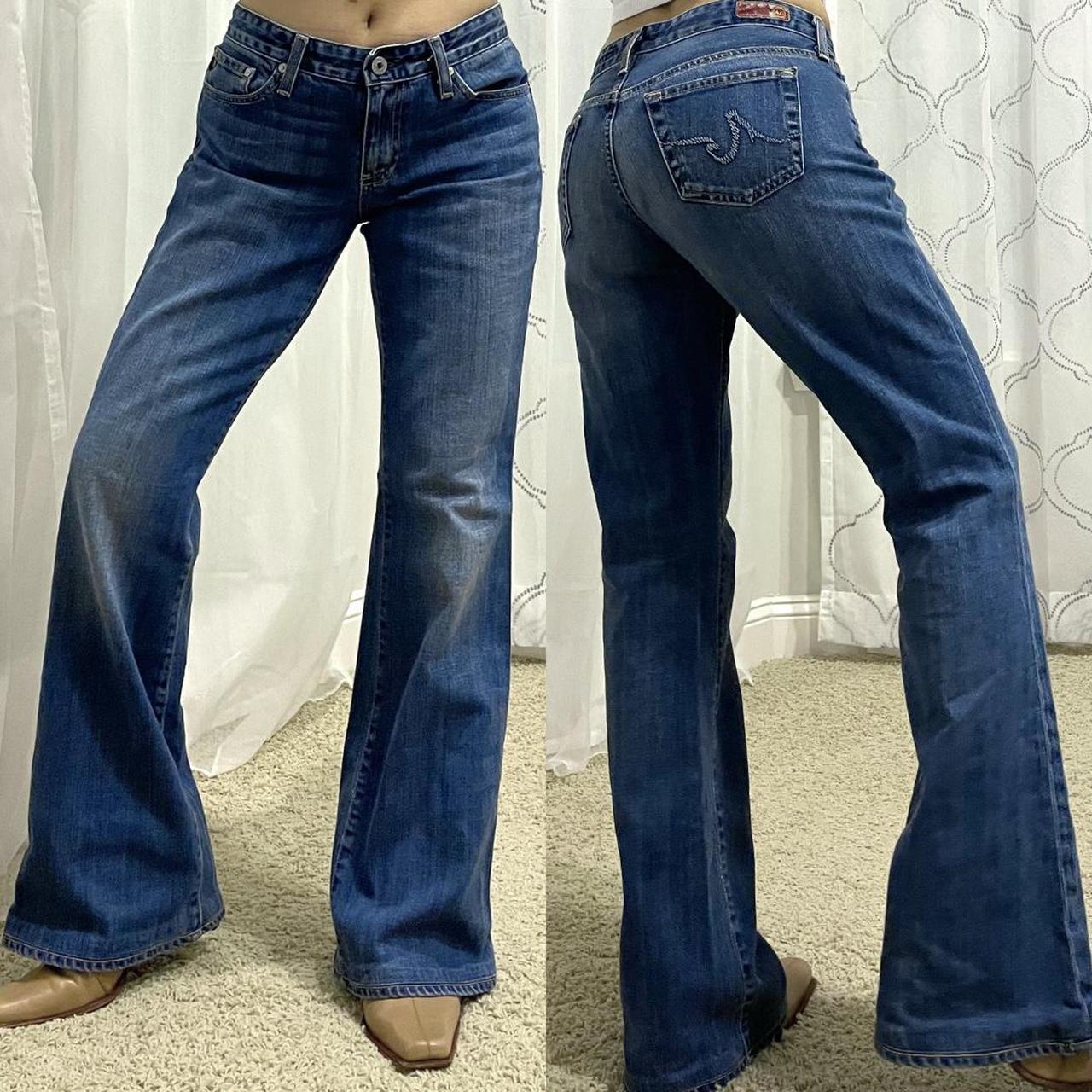 Medium wash y2k low rise flared jeans, bootcut jeans... - Depop