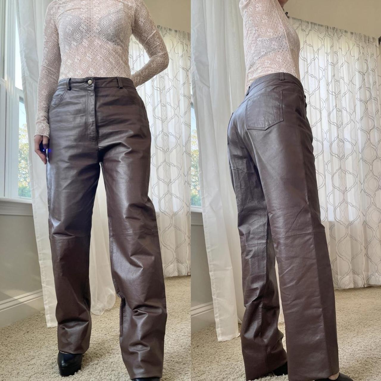 Rich brown Genuine leather pants. Giving me Bella - Depop