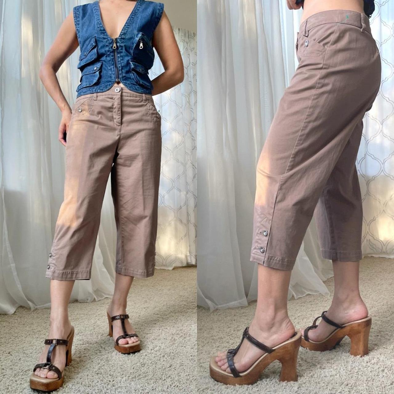 Vintage capri pants in a light mocha brown with... Depop