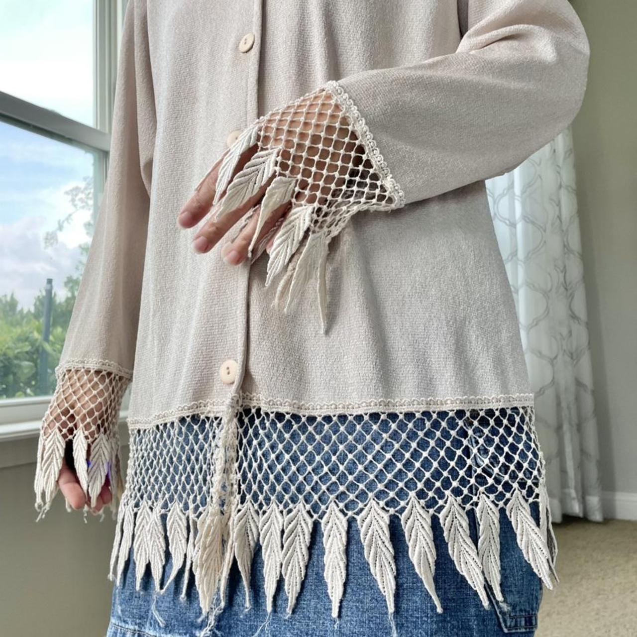 Vintage cardigan with lace trim along the wrist and... - Depop
