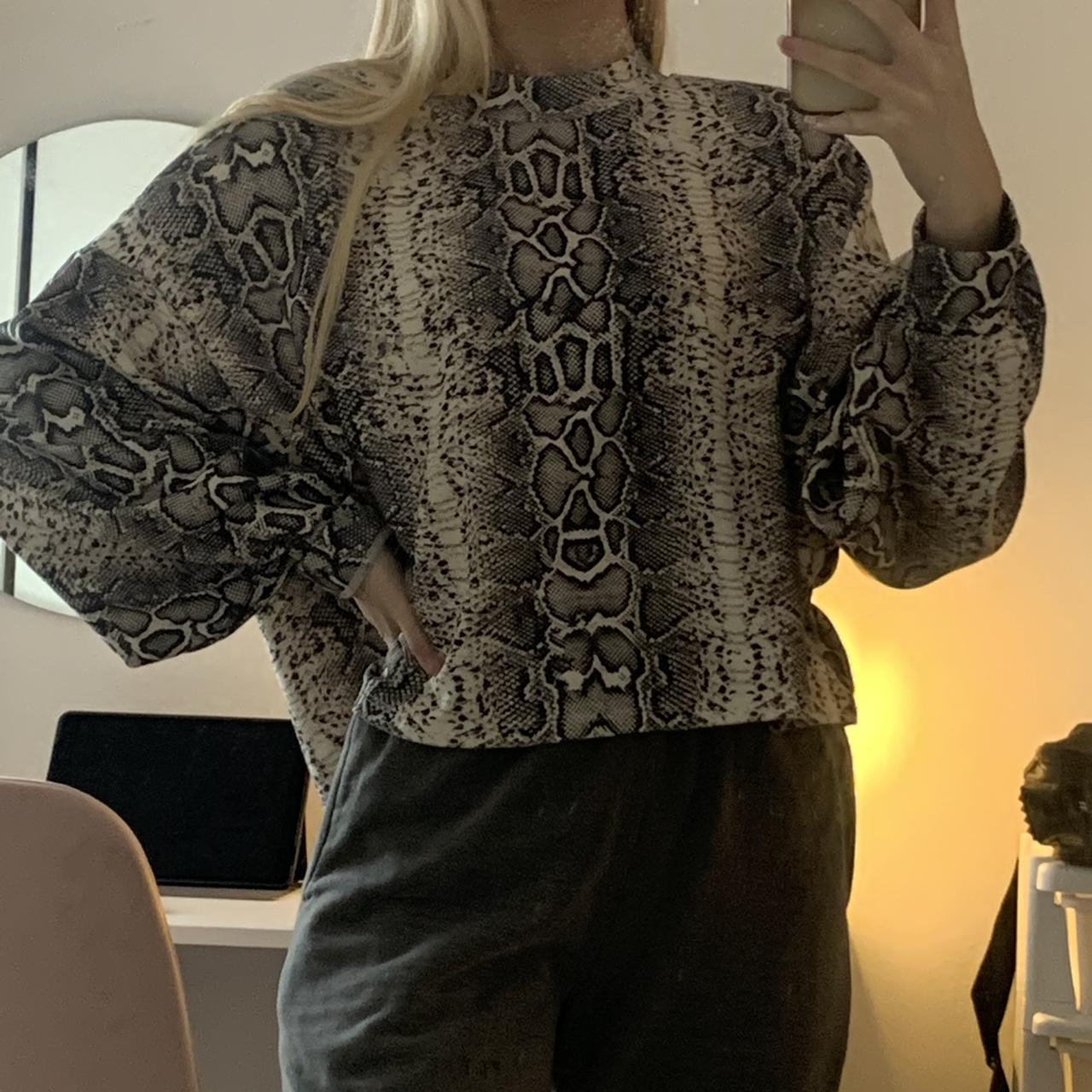 boxy style snake print jumper from bershka size... Depop