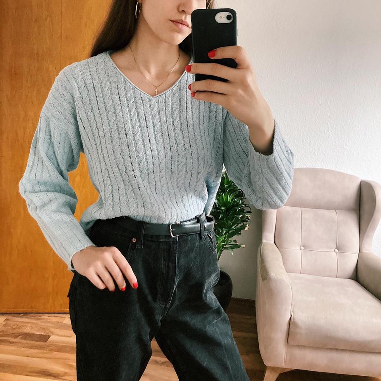 Knitted baby blue pullover. 🦋 Marked as size S.... Depop