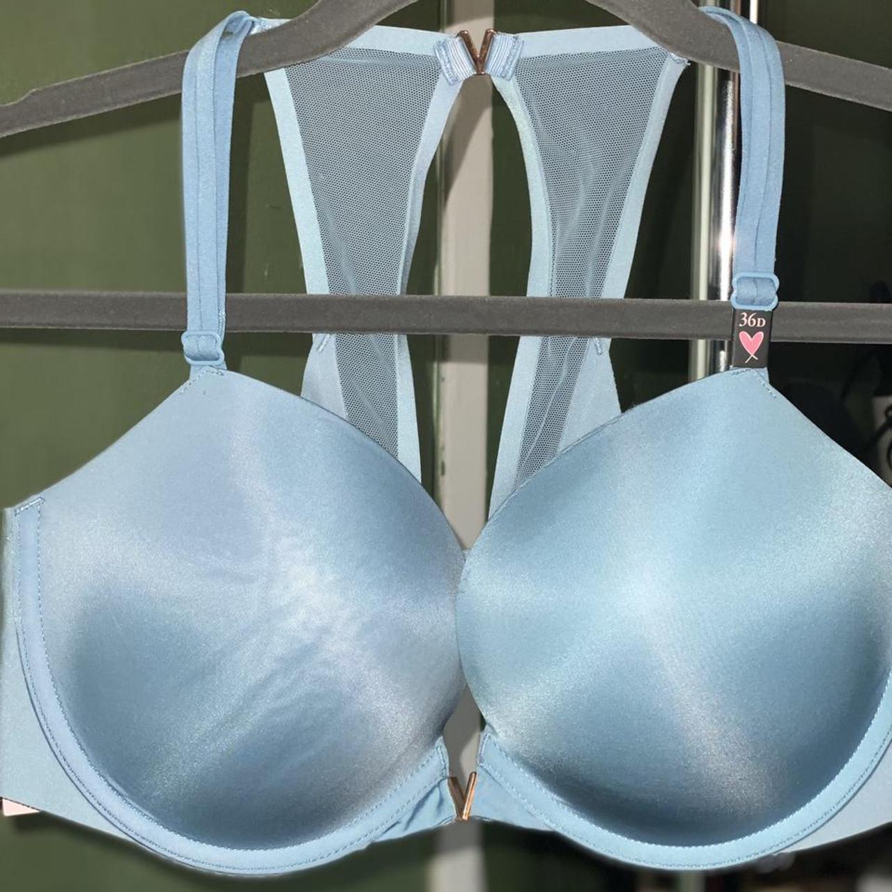 Blue front open bra push up size 36D 83%polyester - Depop