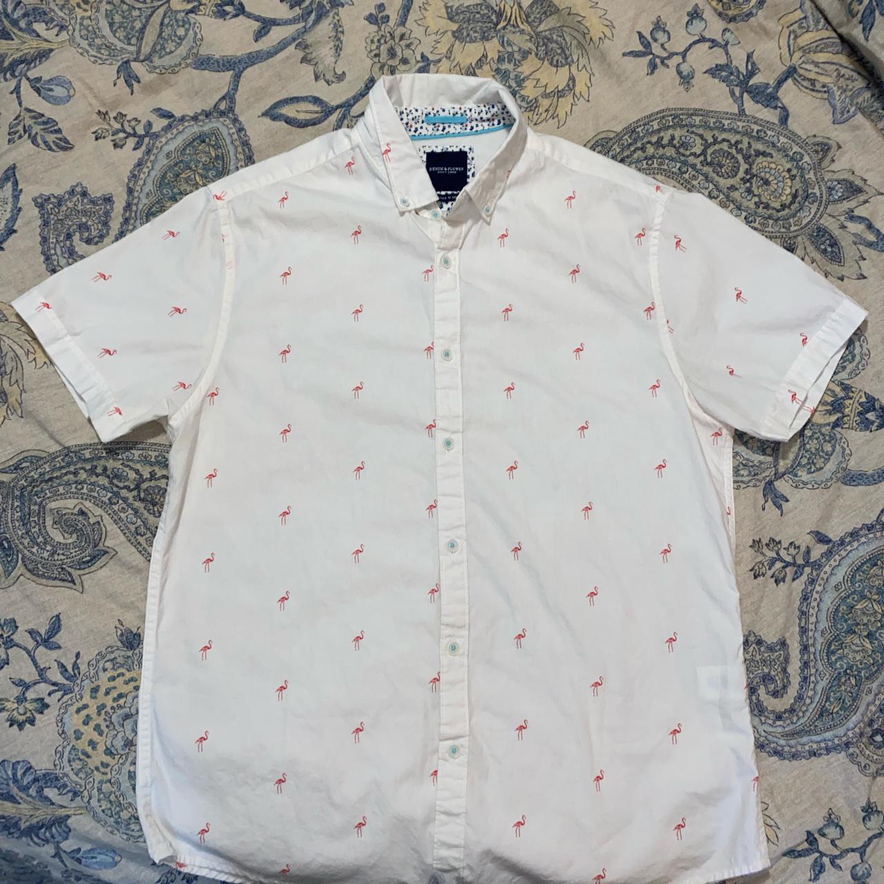 Short sleeve Button down flamingo shirt. Size M.... - Depop