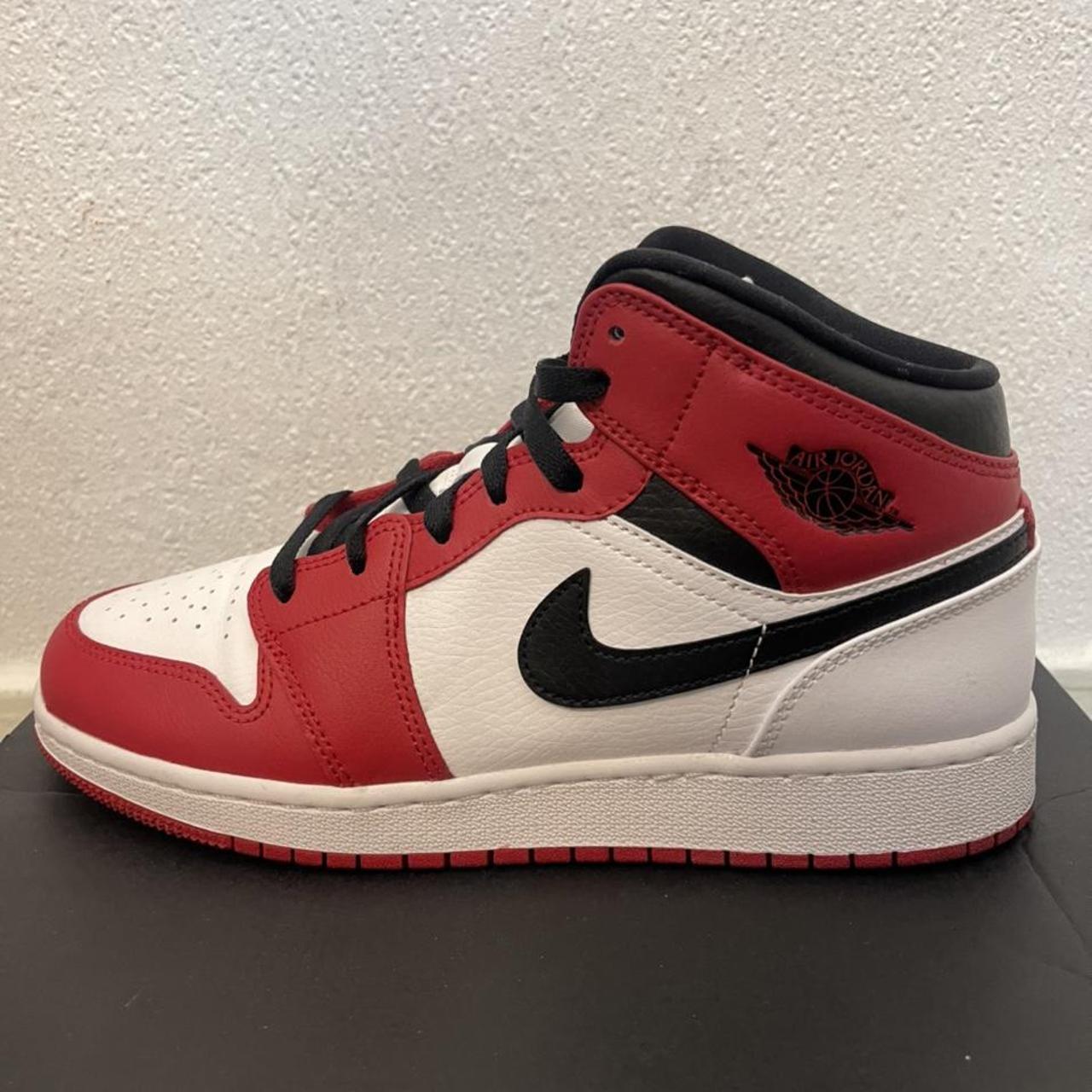 Nike White/Gym Red-Black GS/7Y Size 6 Air Jordan 1... - Depop