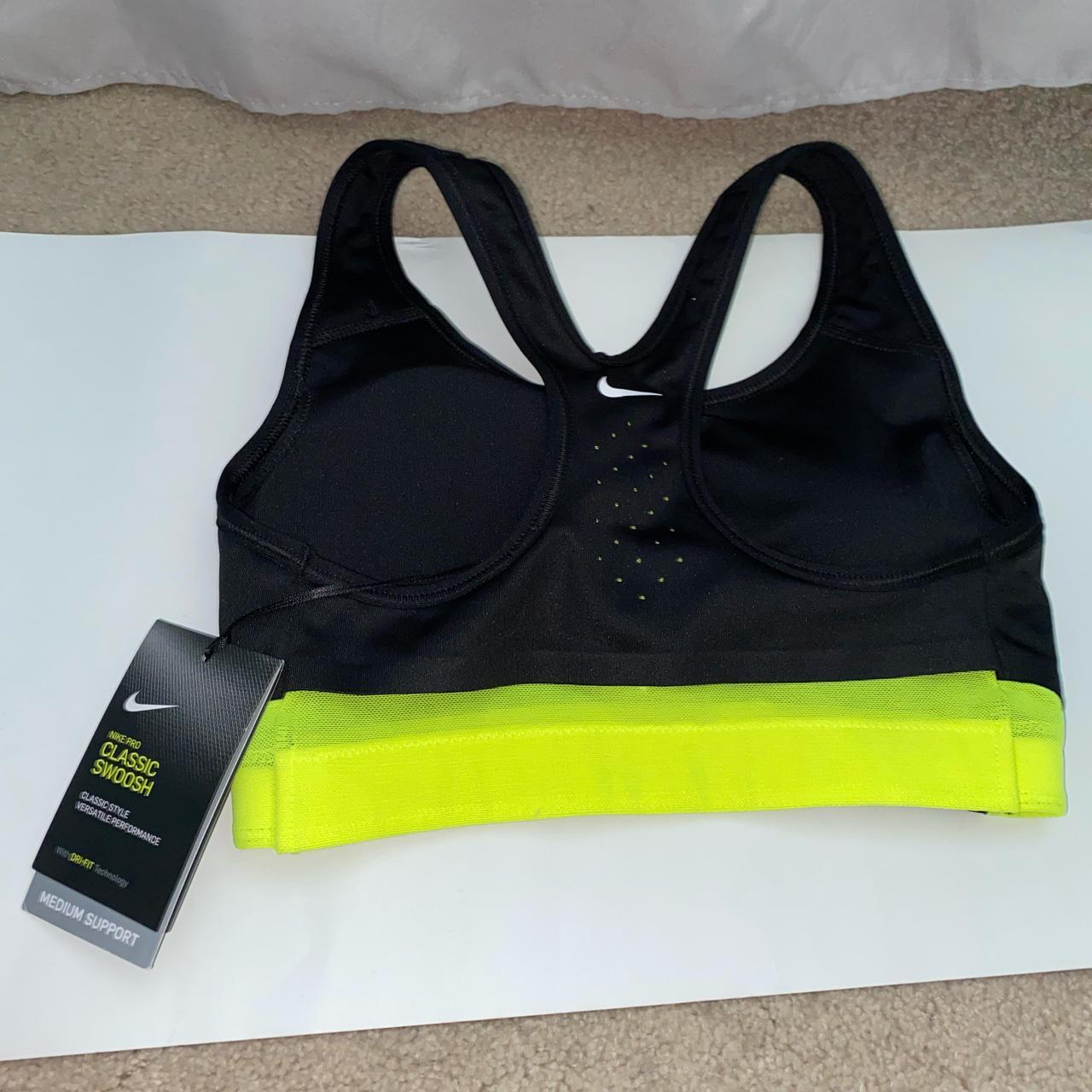 Nike, Intimates & Sleepwear, Nike Pro Classic Swoosh Drifit Sports Bra  Medium Support Neon Yellow Black Xs