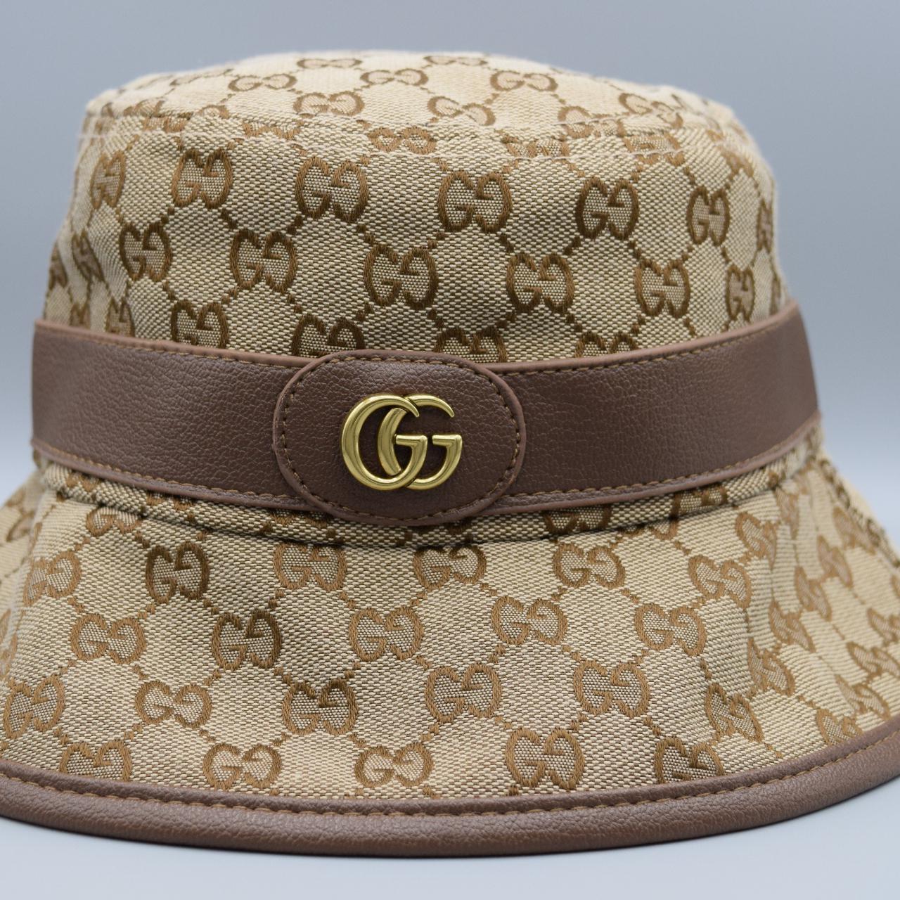 GG canvas bucket hat in blue and grey
