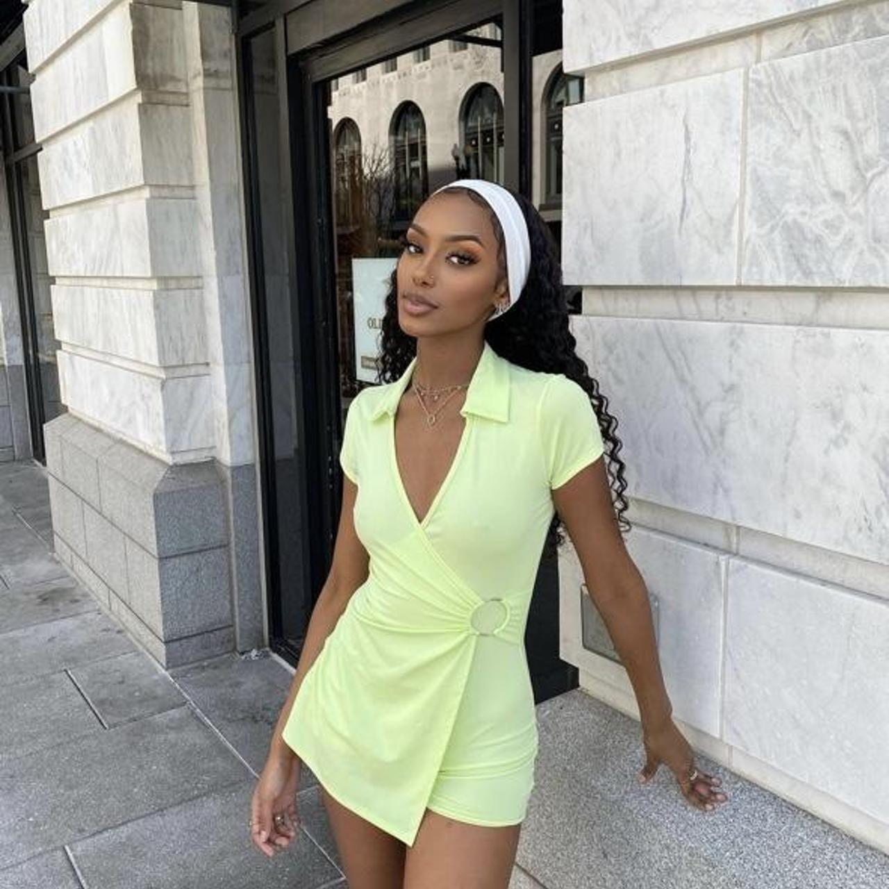 Fashion nova neon yellow romper Depop