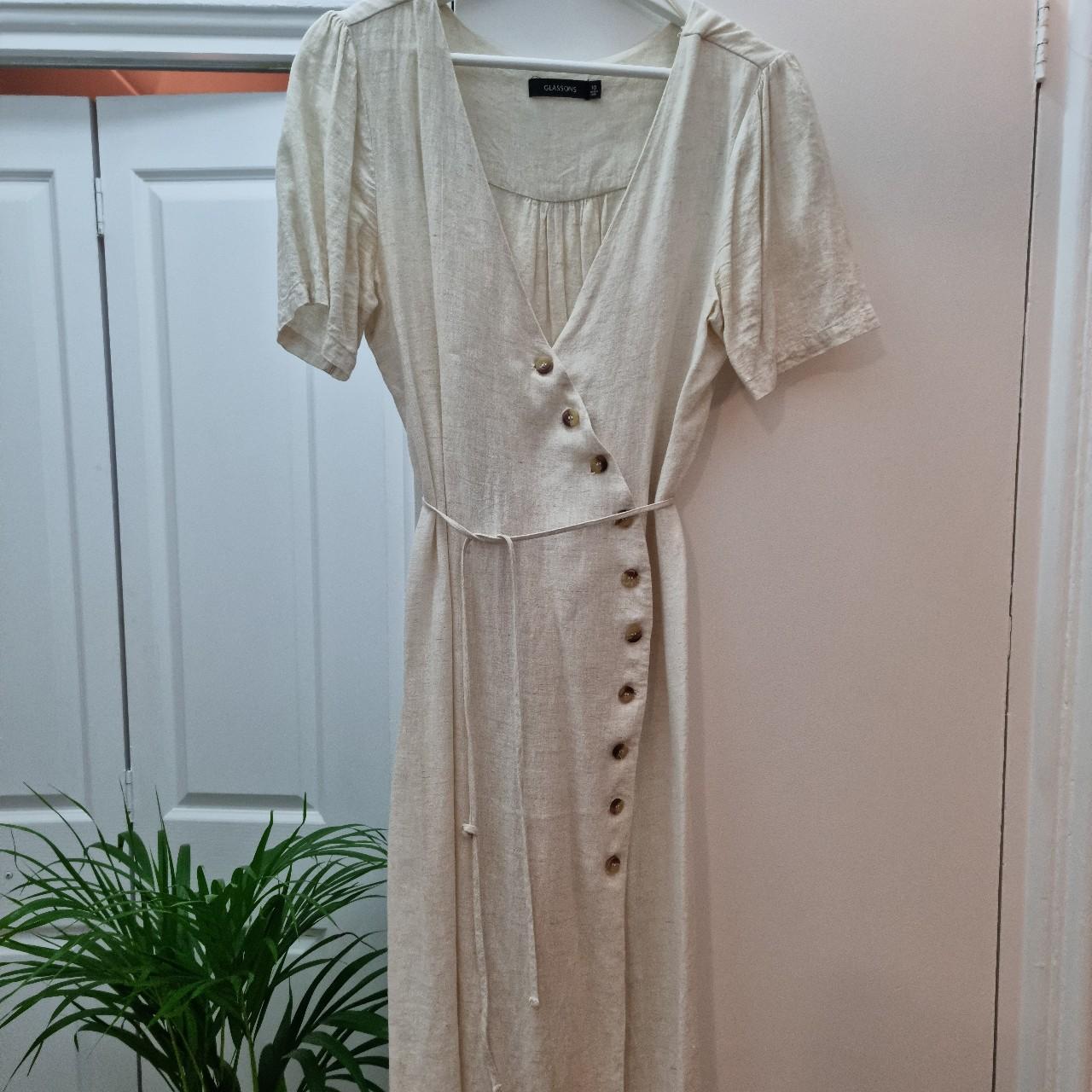 Beige wrap dress with button detail Glassons Size... Depop