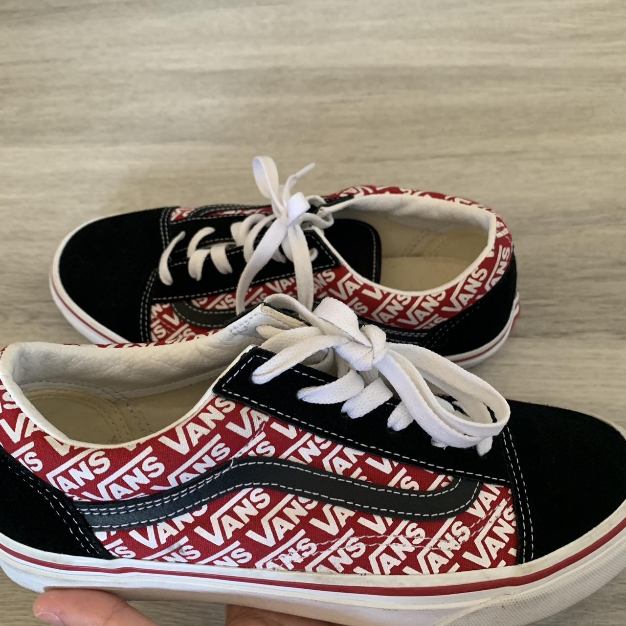 Vans Women's Red and Black Trainers | Depop