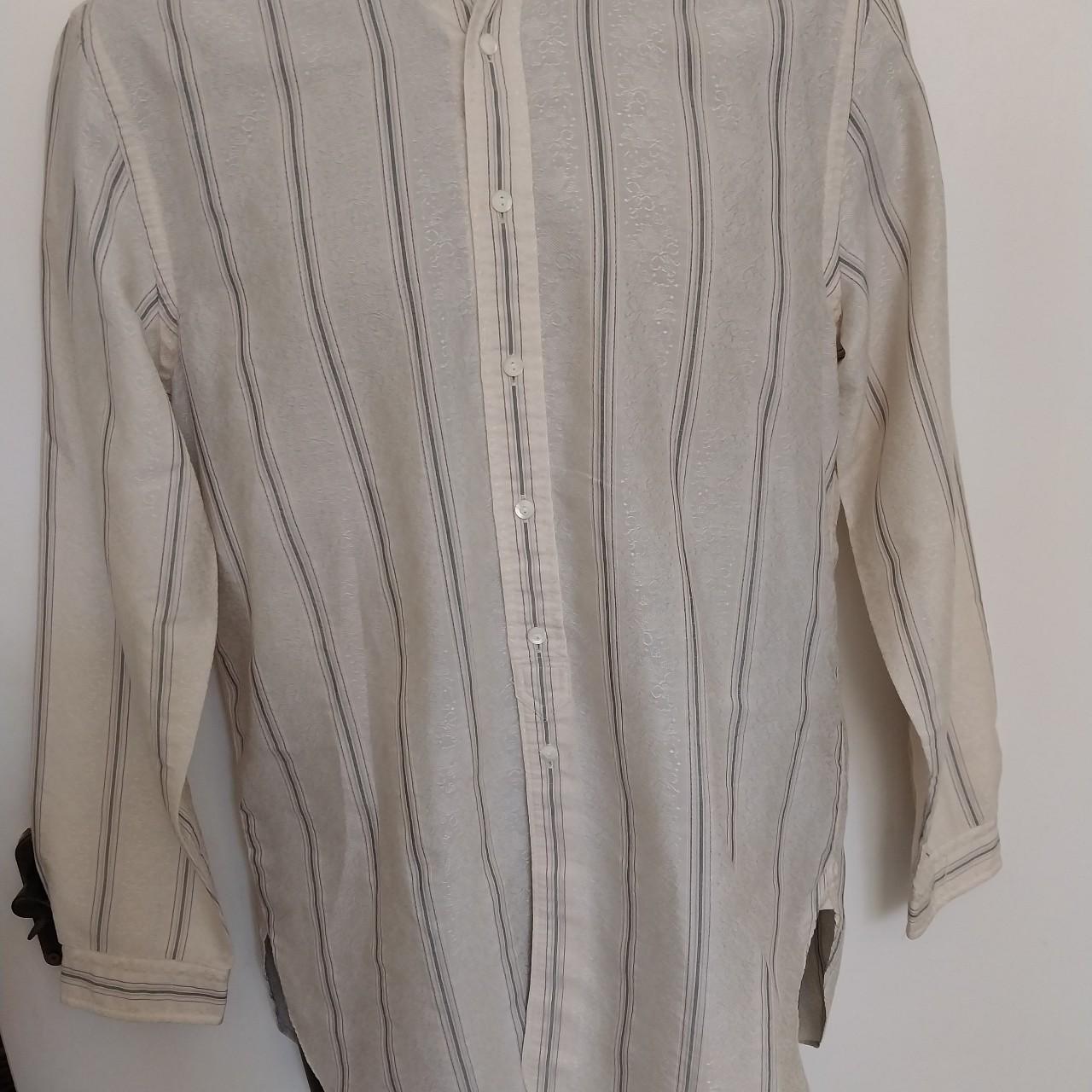 Vintage ralph lauren polo button up fine stripe ecru... - Depop