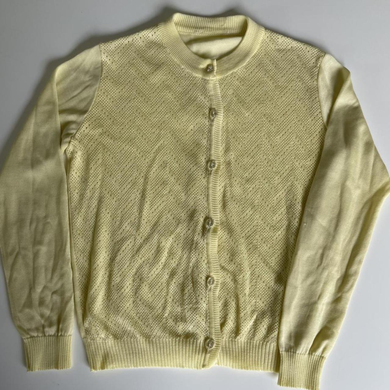Cutest light yellow knit cardigan with clear buttons... - Depop