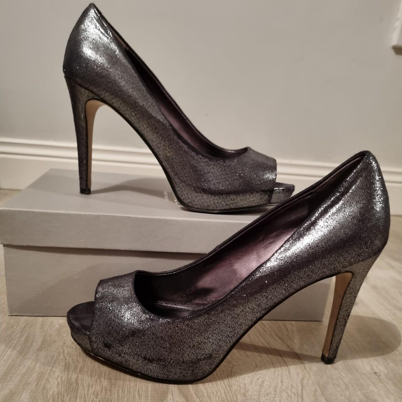 Carvela peep toe heels by Kurt Geiger. Gunmetal