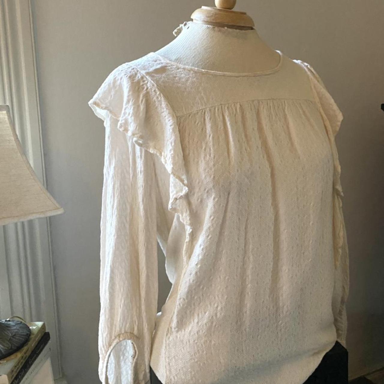 White/ cream cottagecore ruffle blouse. Very soft.... - Depop