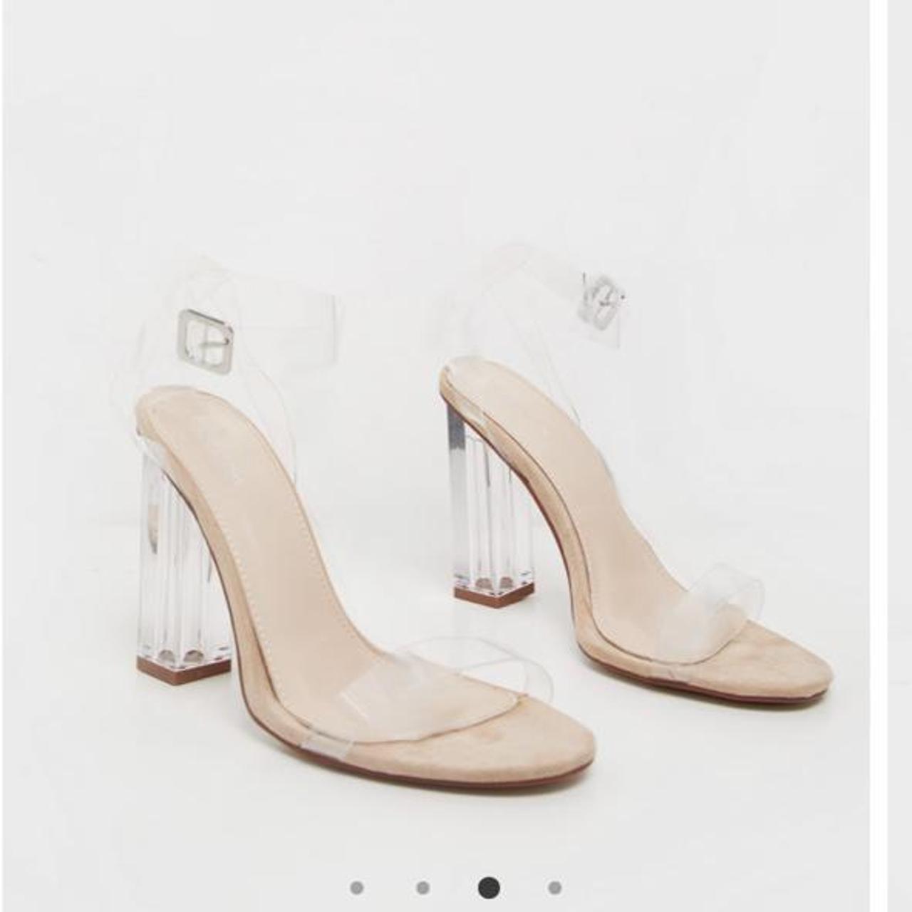 Pretty Little Thing, nude wide fit clear block heel.... - Depop