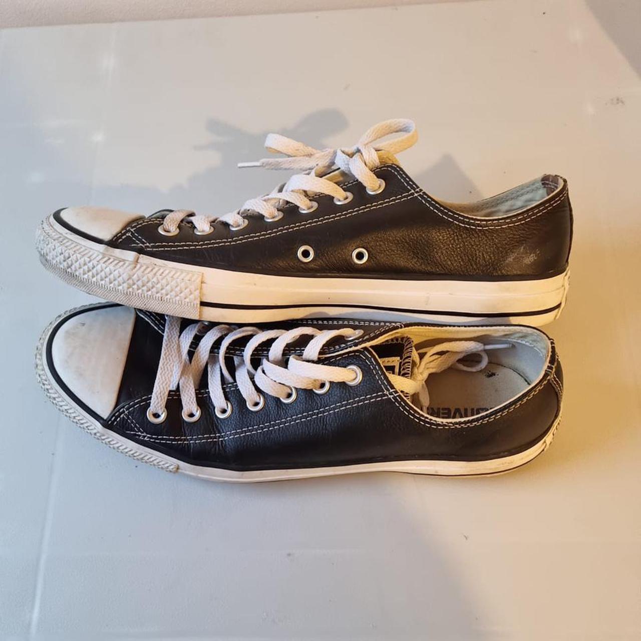 Black leather converse trainers Men’s size 11 Has a... - Depop