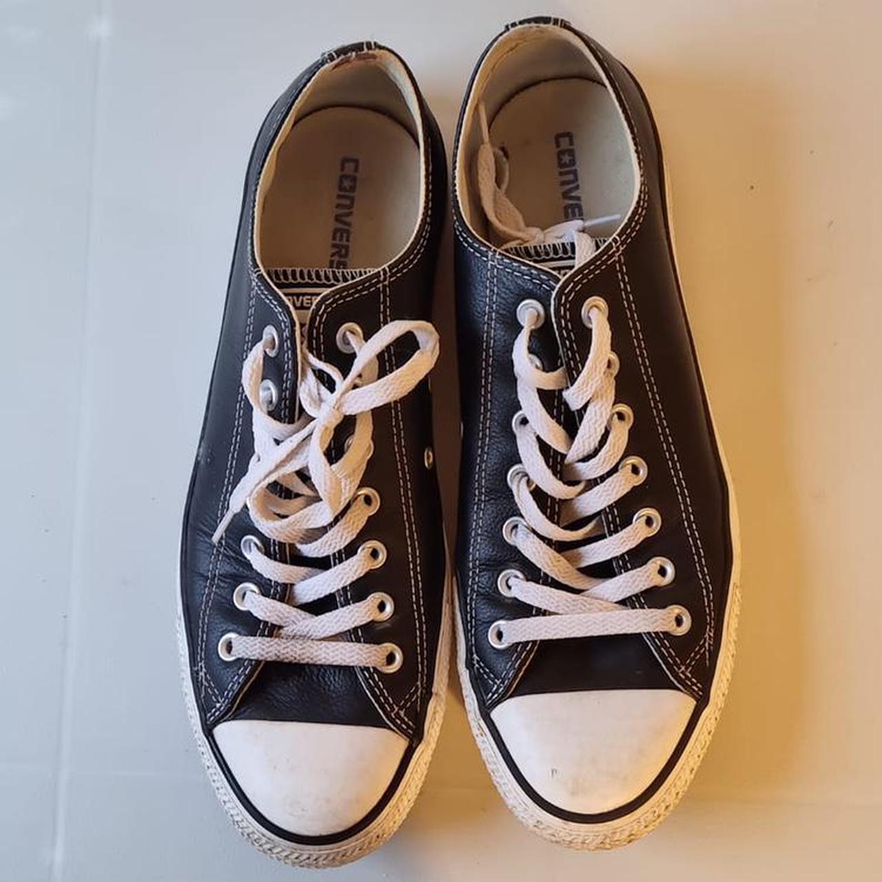 Black leather converse trainers Men’s size 11 Has a... - Depop