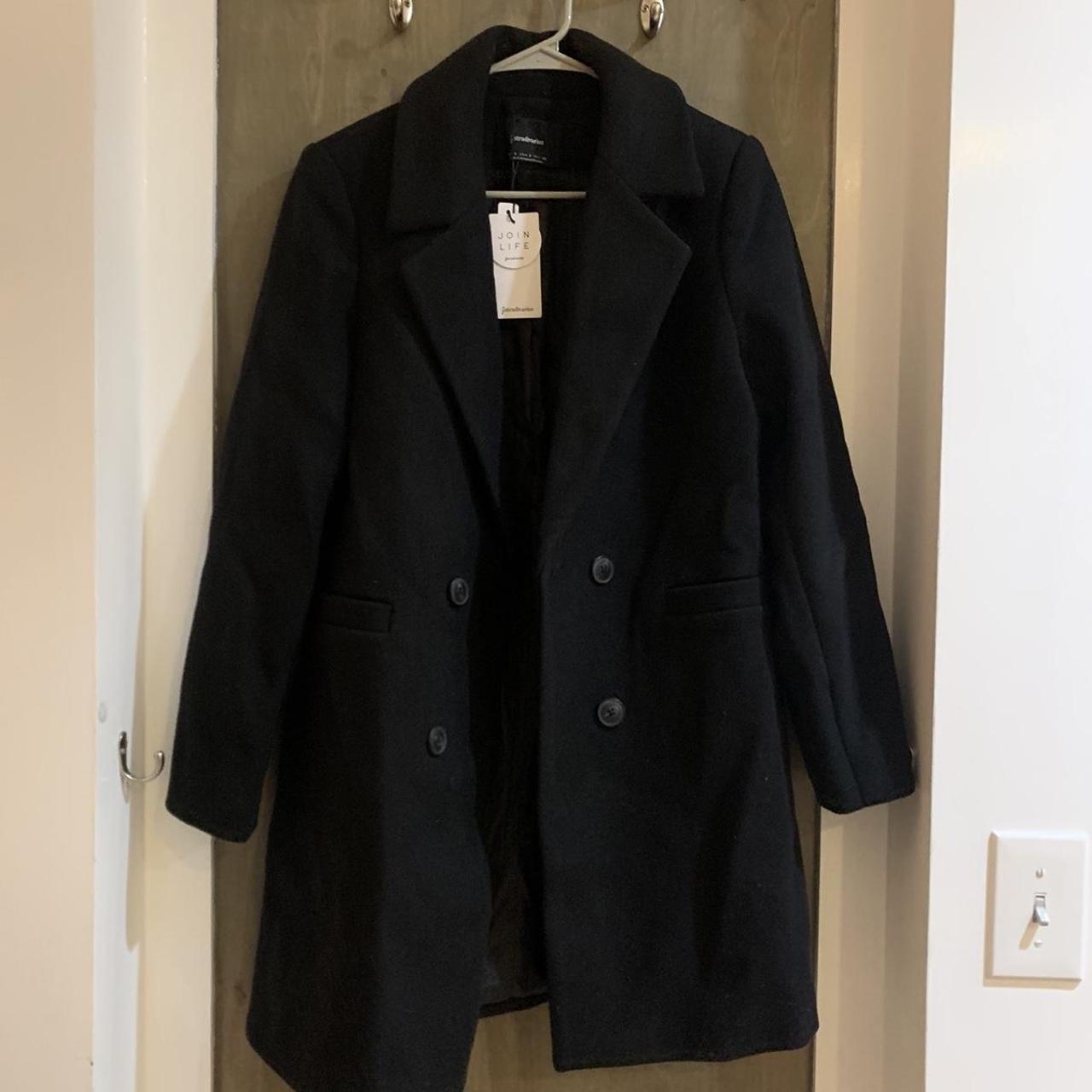 Stradivarius double breasted tailored coat in black