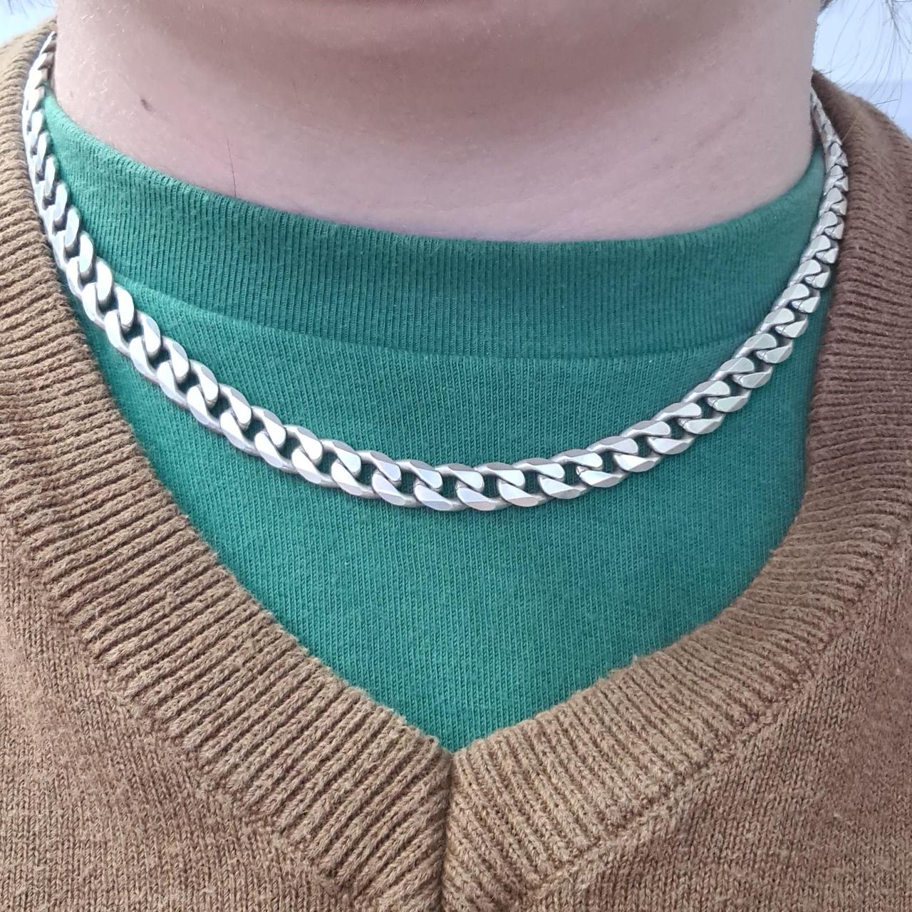 Vintage 925 Silver Curb Chain Necklace Length 18... Depop