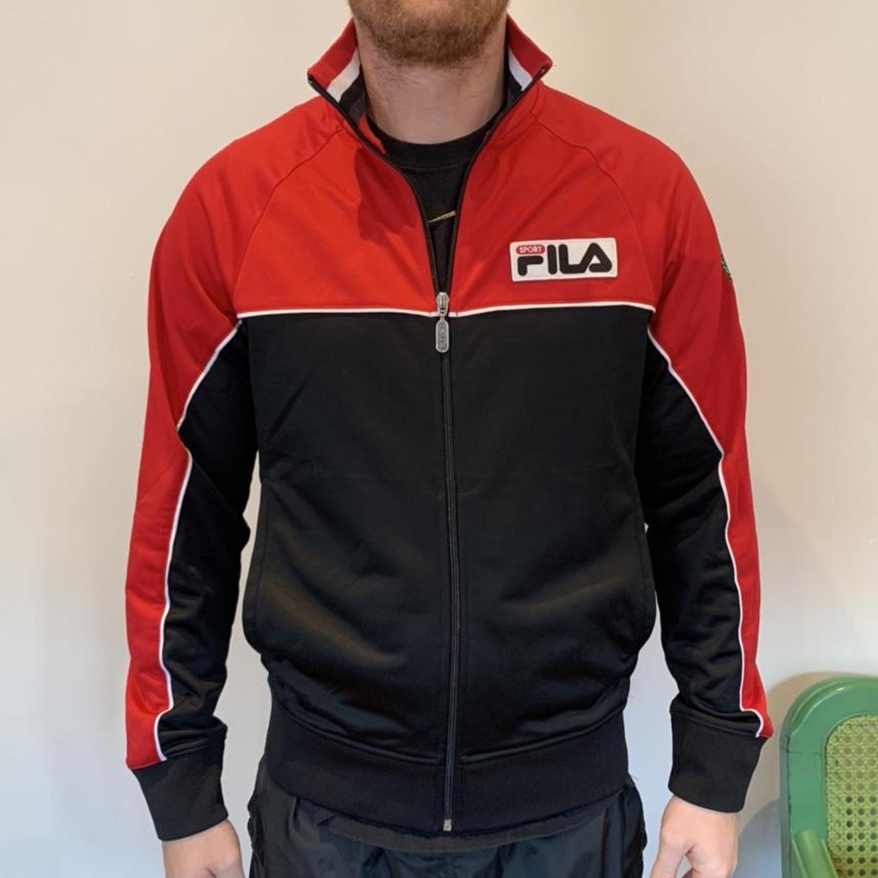 Fila Italia Track Jacket Red and Black Size Mens... Depop