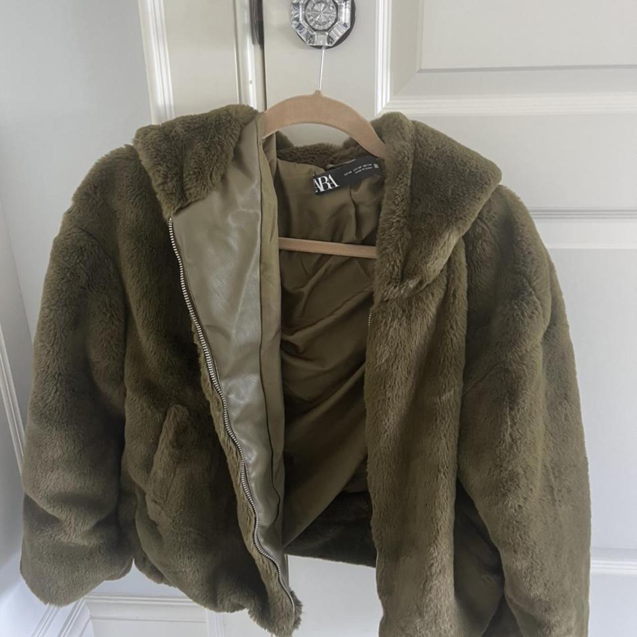 Zara faux fur jacket Green Warm and fashionable... - Depop