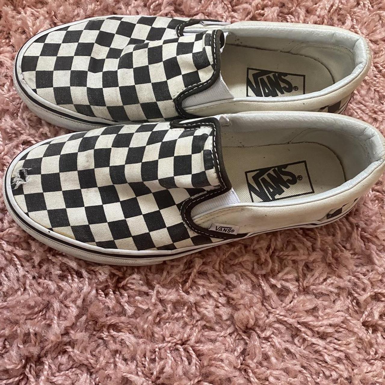 Checkerboard vans A hole in the right shoe And... - Depop