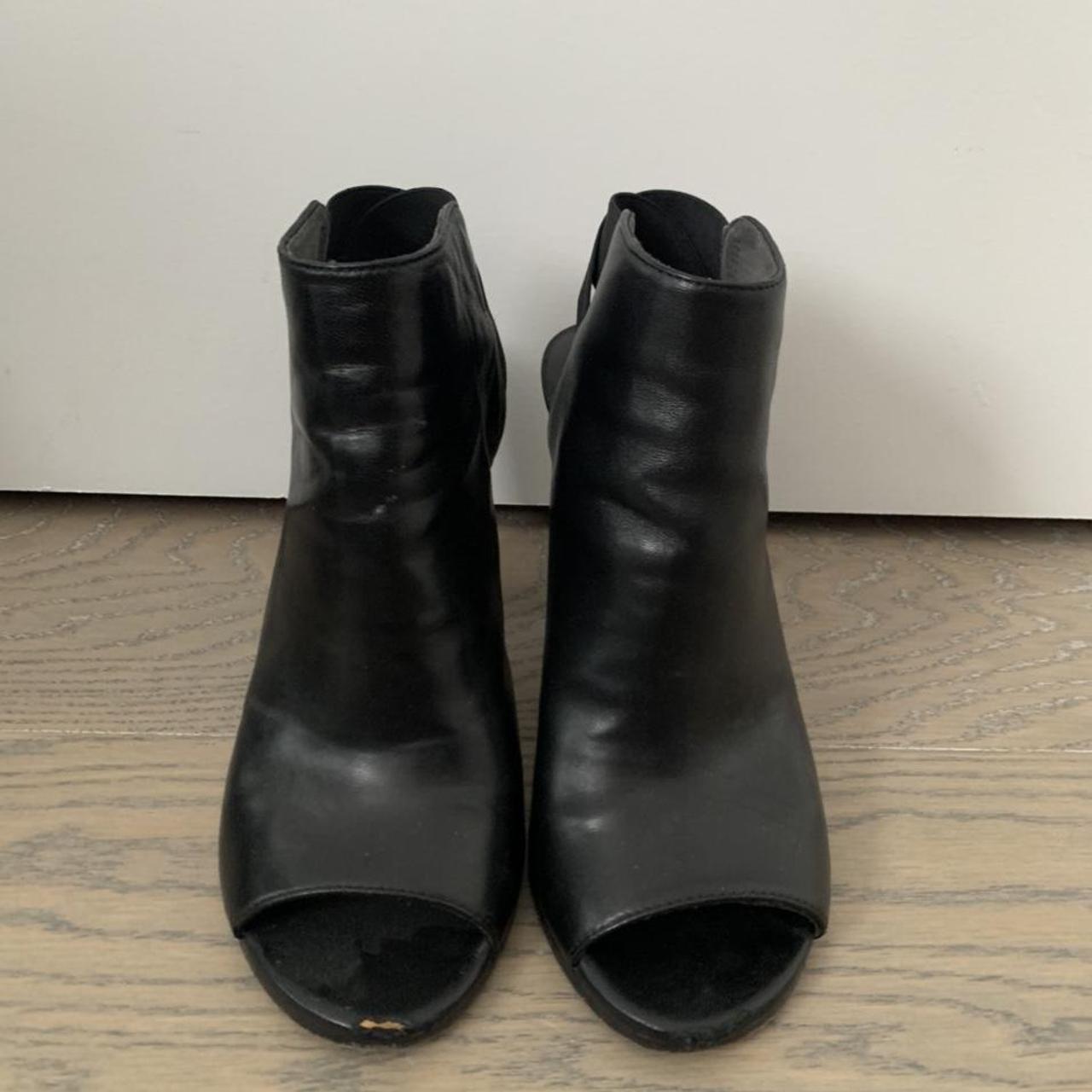 Used Stuart Weitzman leather peep toe leather bootie... - Depop