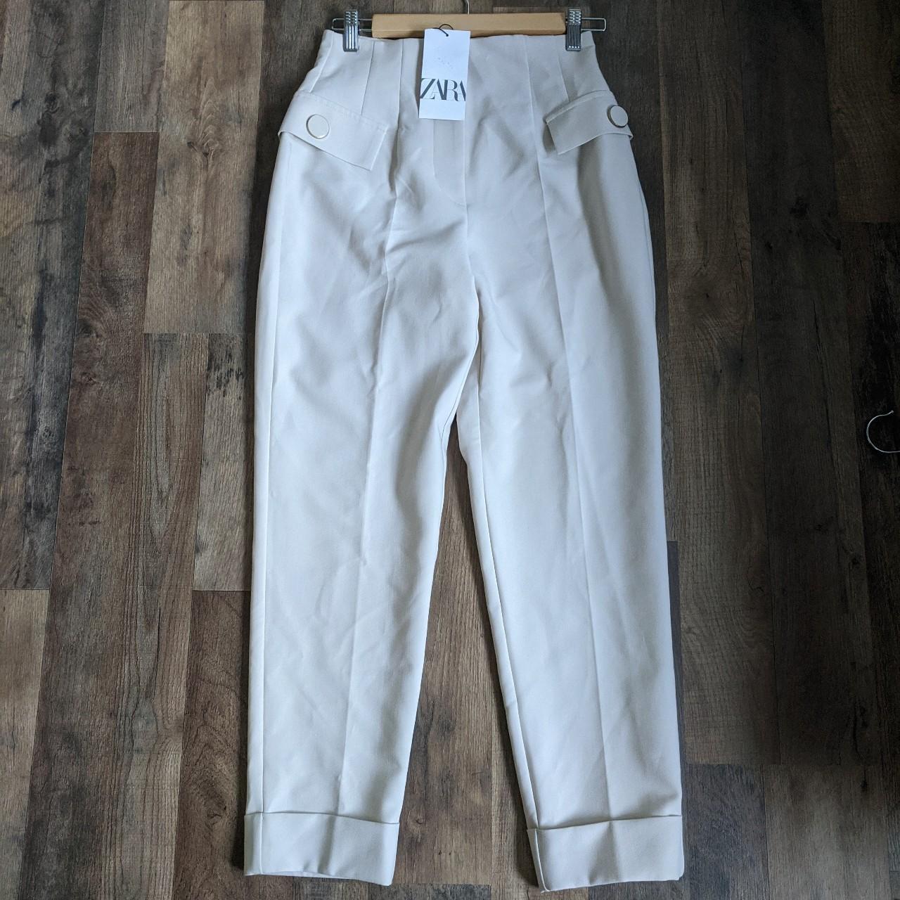 Zara work pants oyster white. Perfect condition - Depop