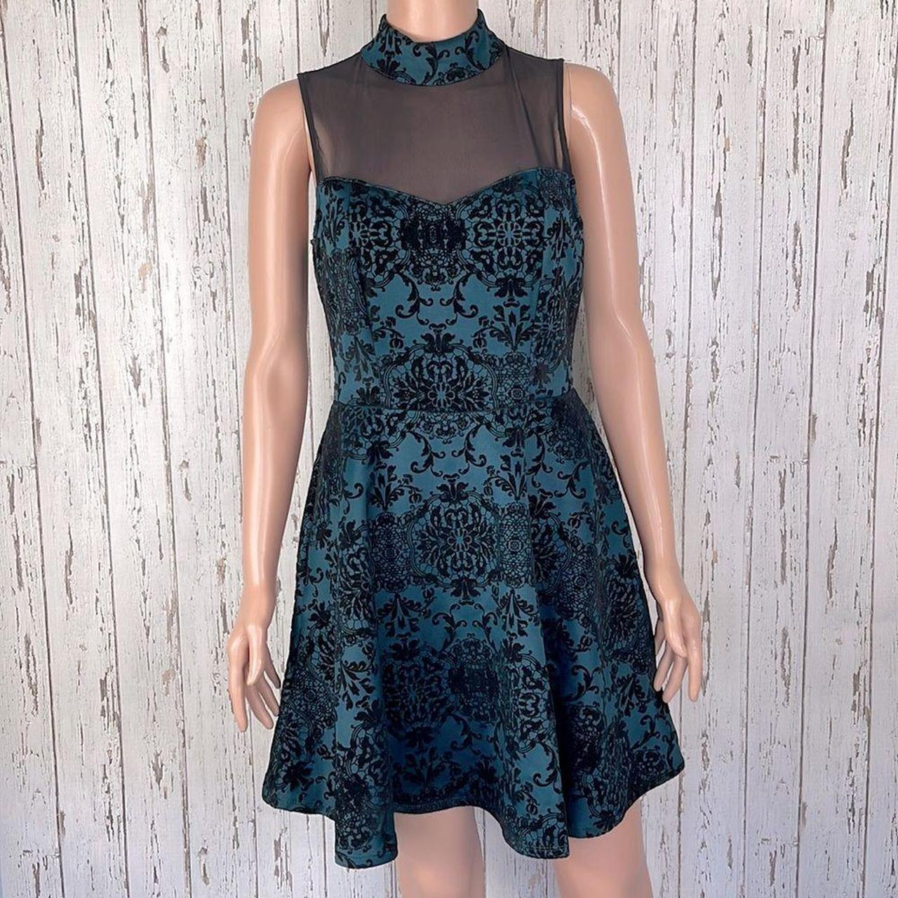 BLUE VELVET AND LACE SKATER DRESS