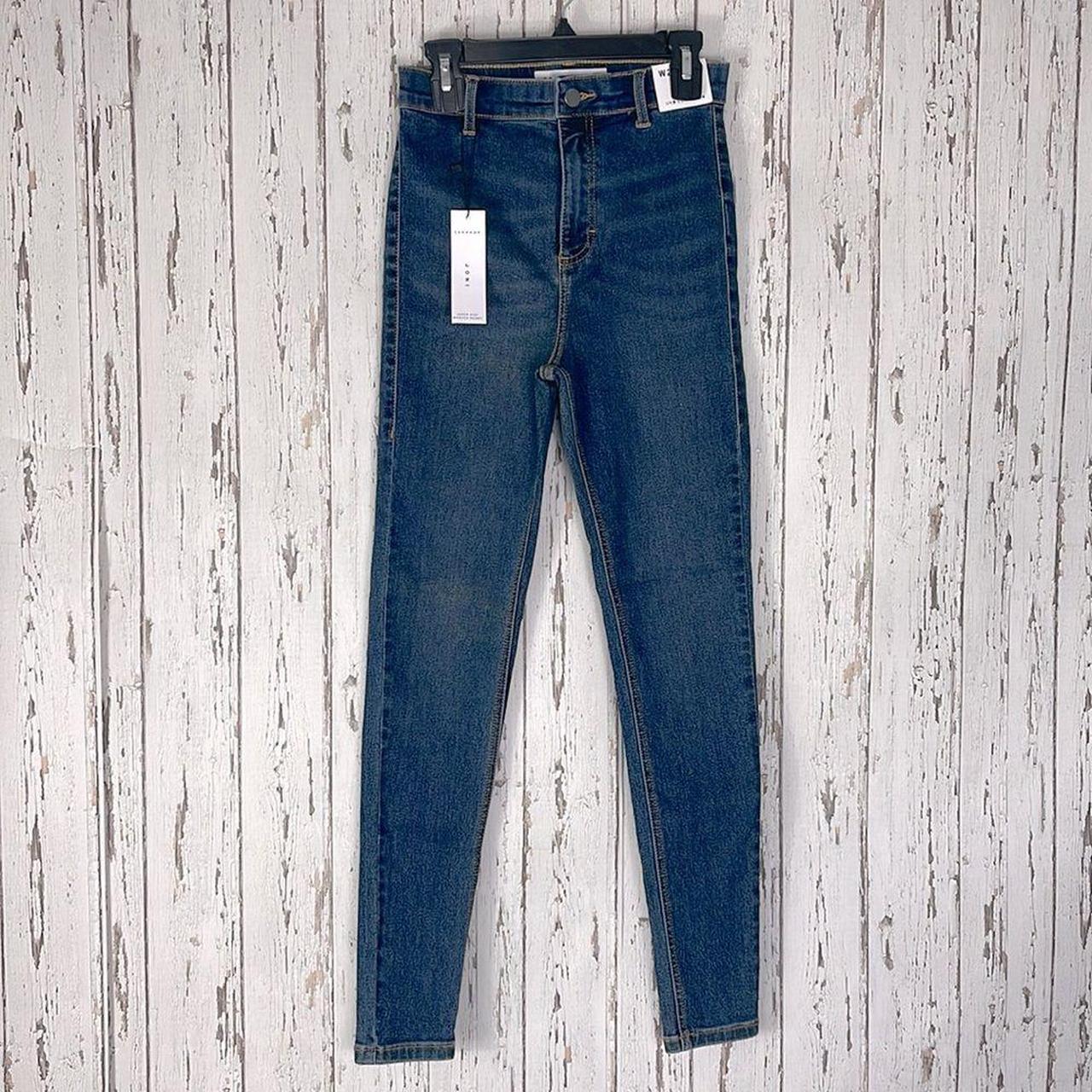 Dark blue denim high rise super skinny jeans. Button... - Depop