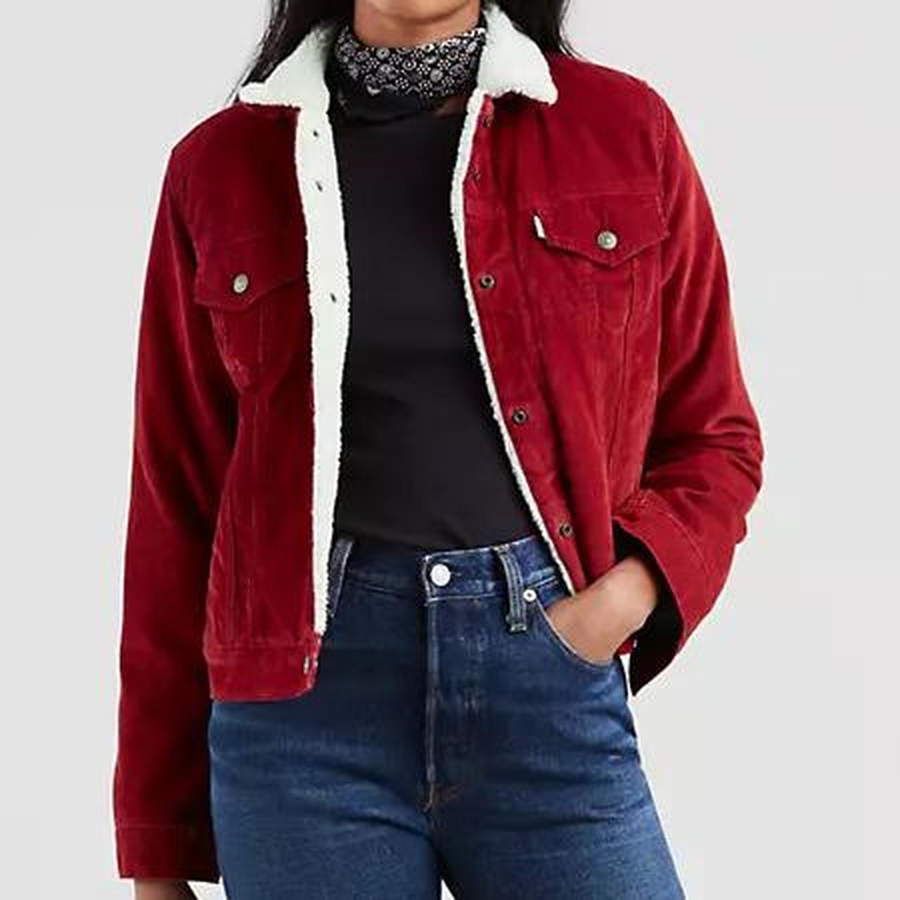 red levi sherpa jacket