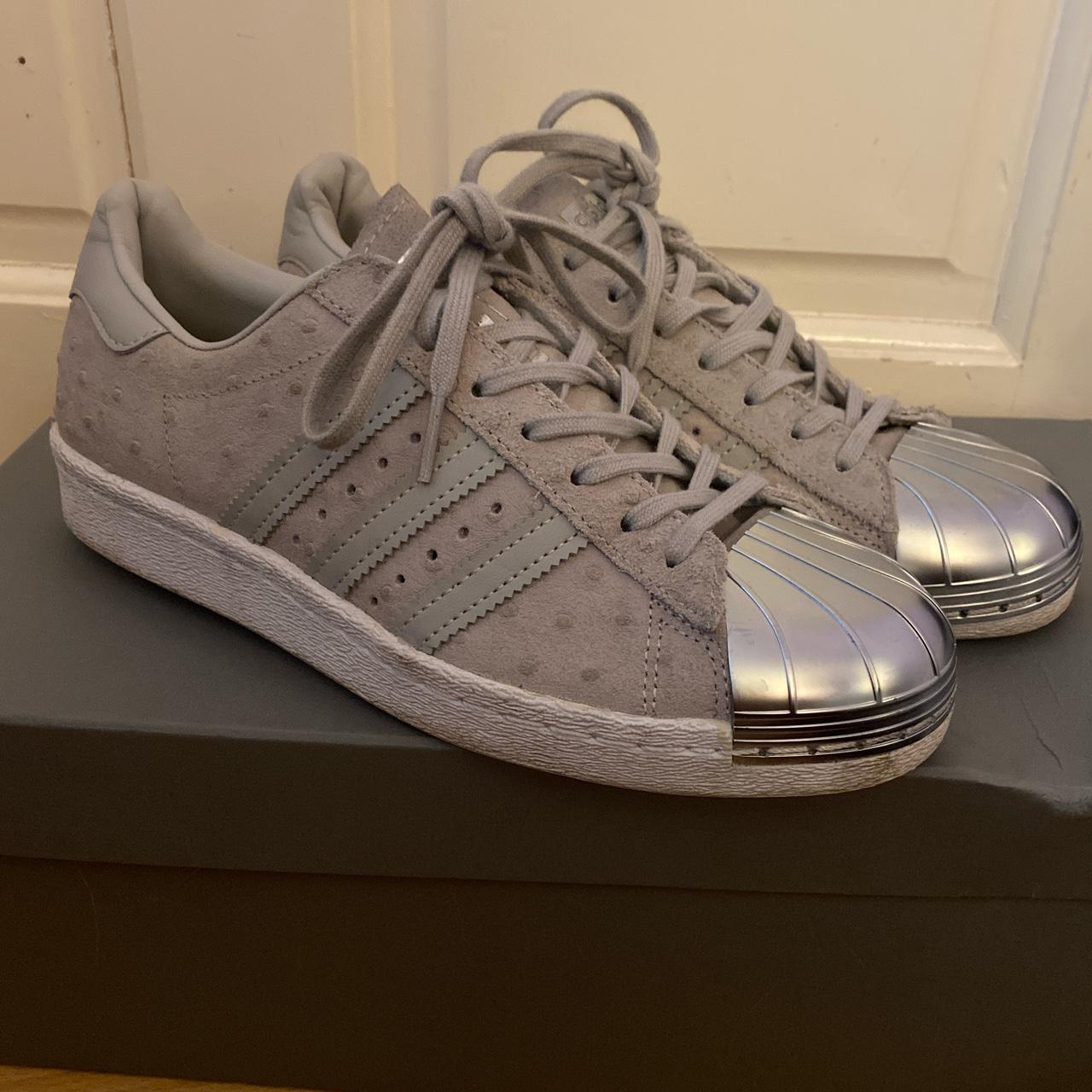 Adidas Superstar 80s in grey with silver metal shell... - Depop