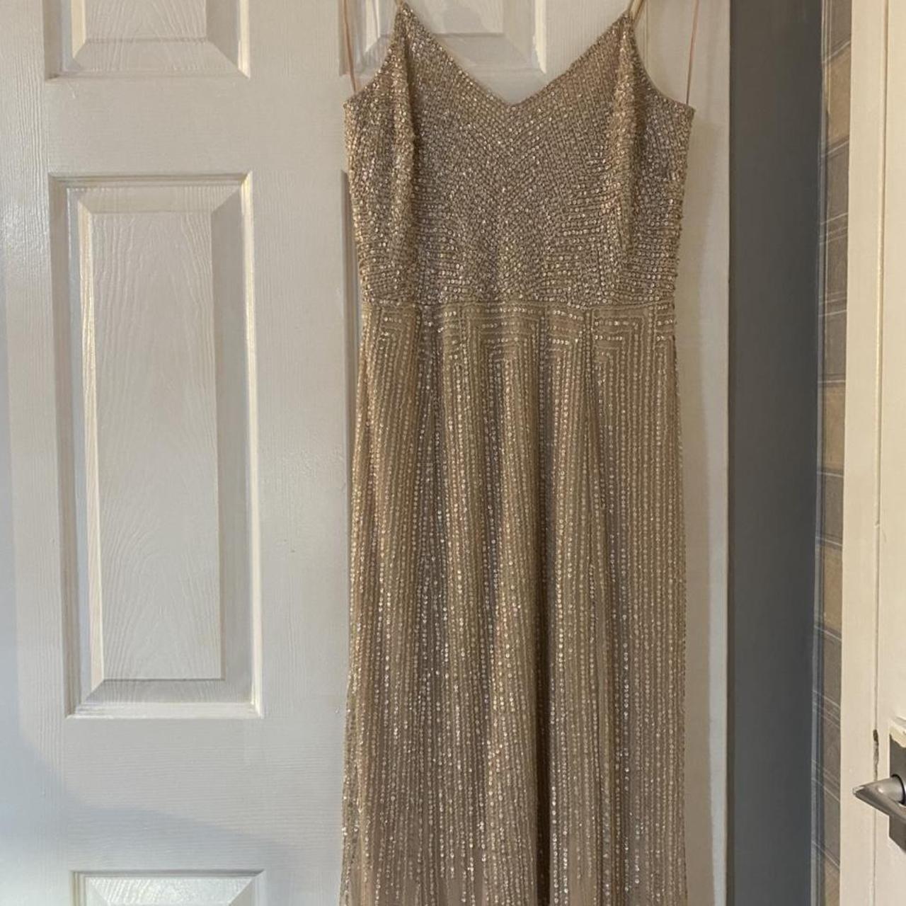 Next Women's Pink and Gold Dress | Depop