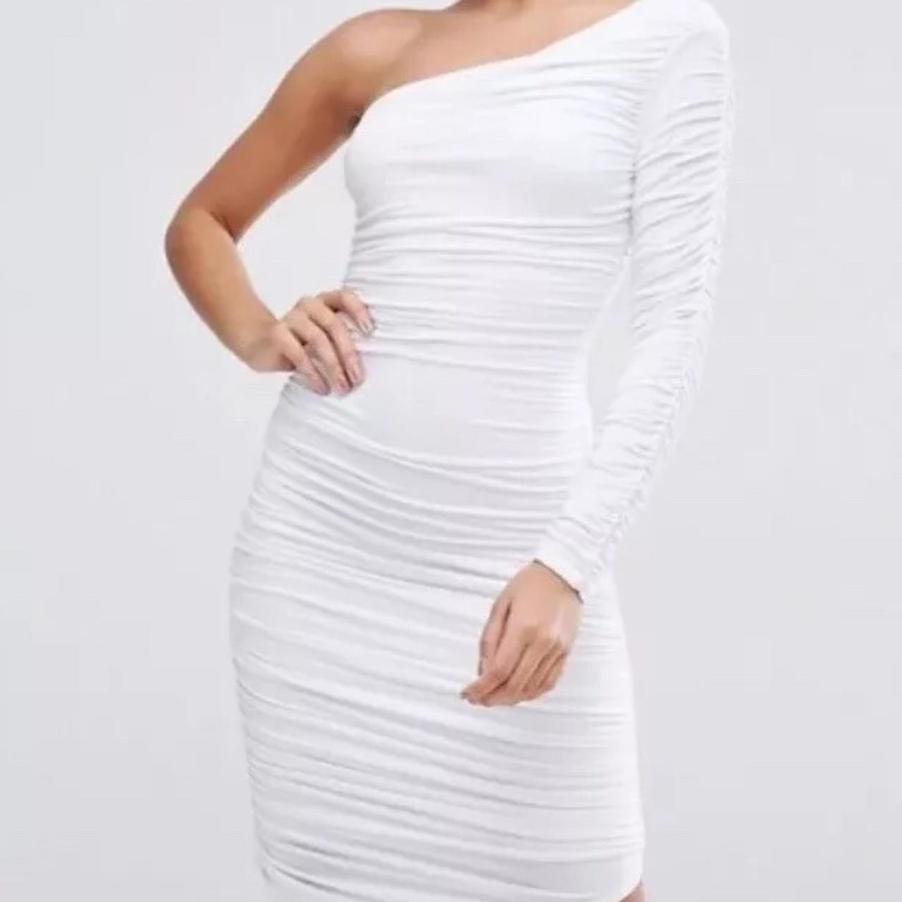 ASOS white one shoulder midi ruched