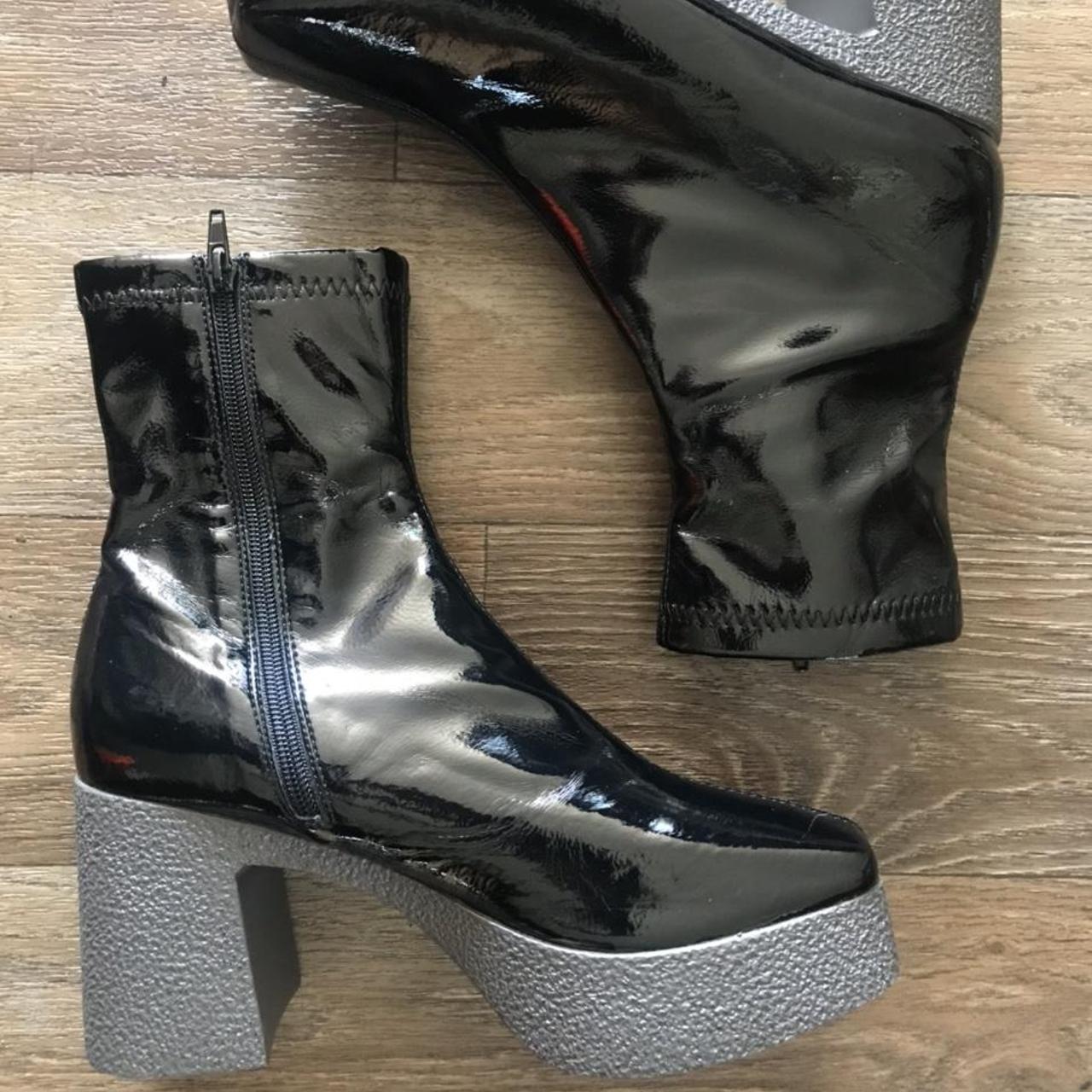 faux patent leather platform booties