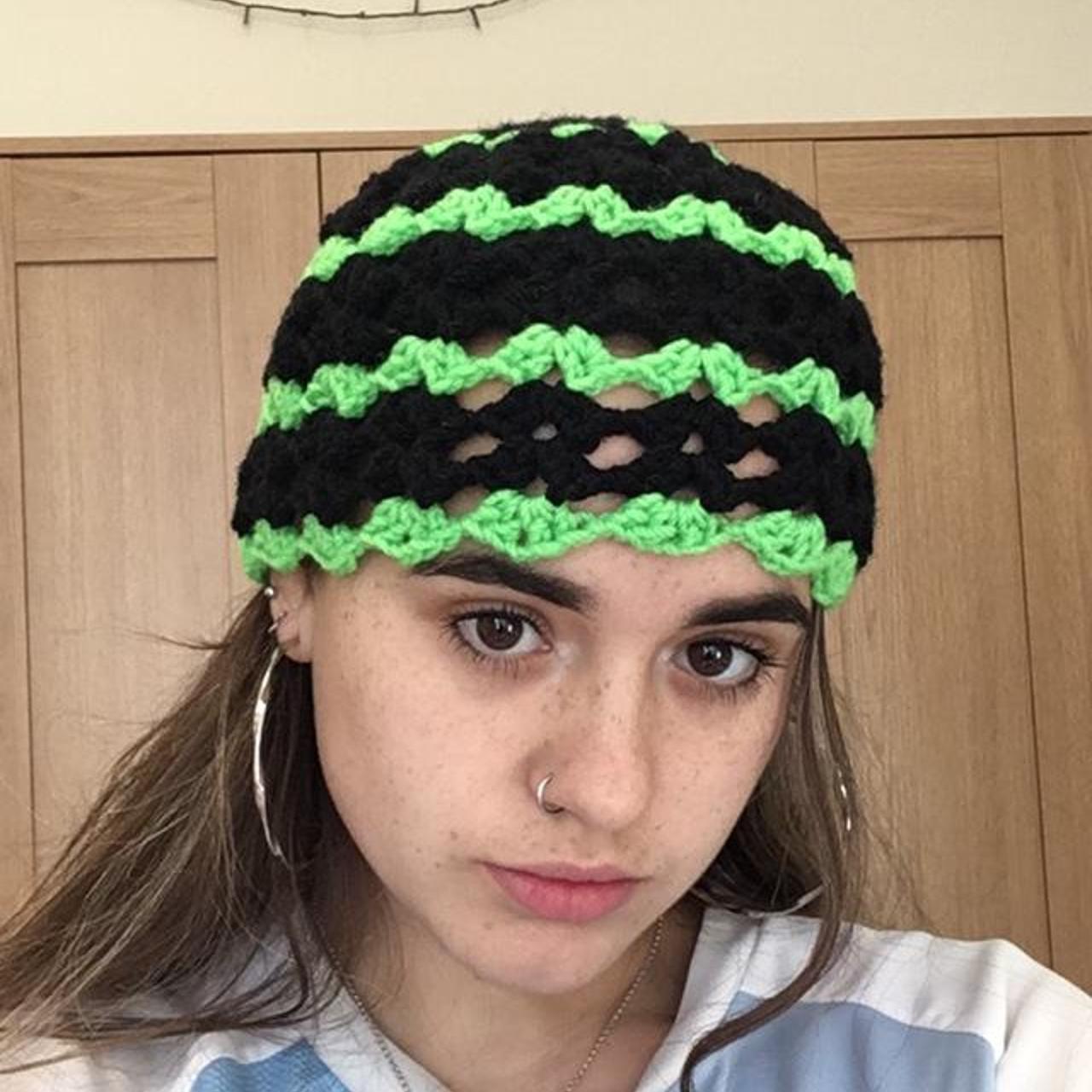 Crochet blueberry beanie with leaves Stretchy, cute, - Depop