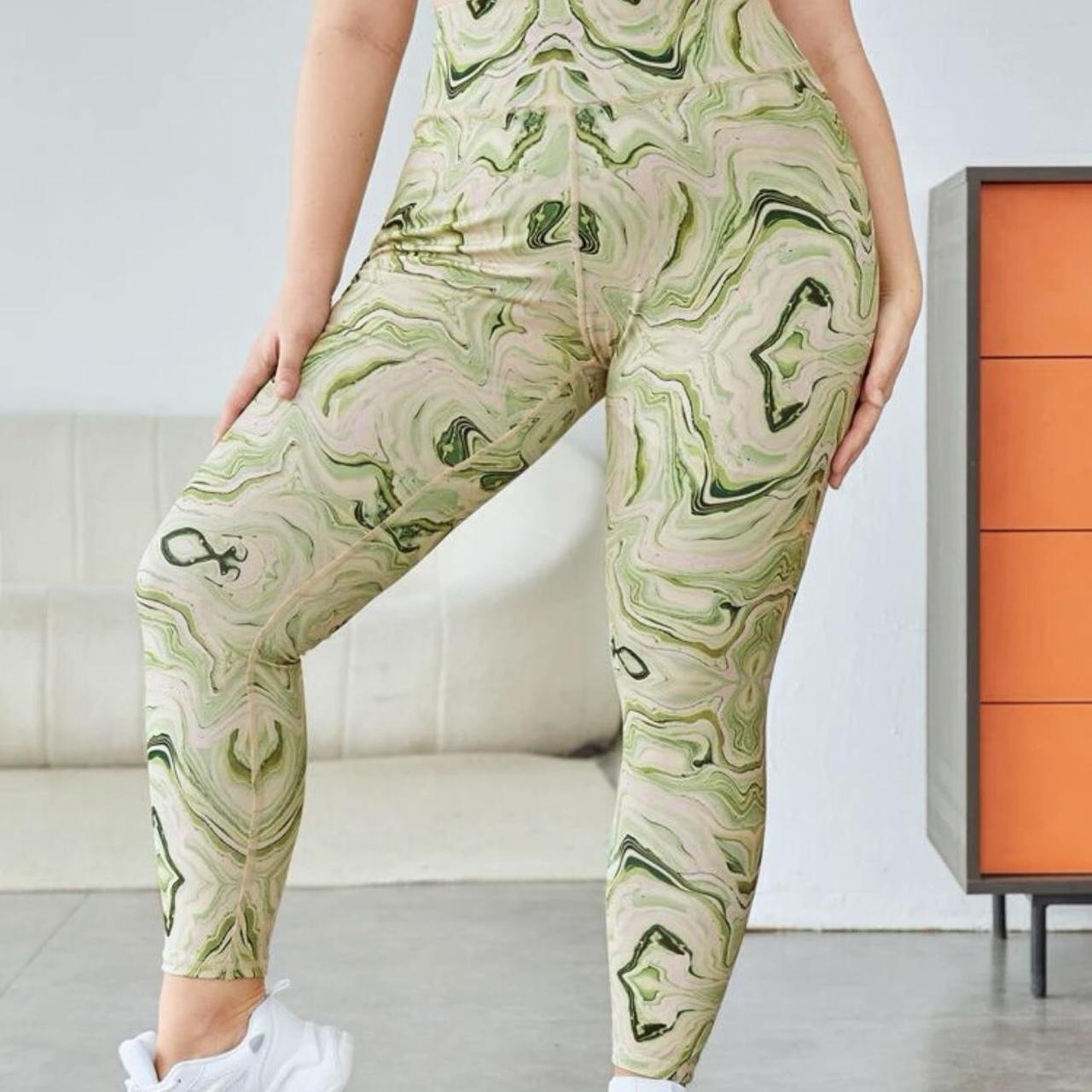 Marble print stretchy exercise pants. Never worn,... Depop