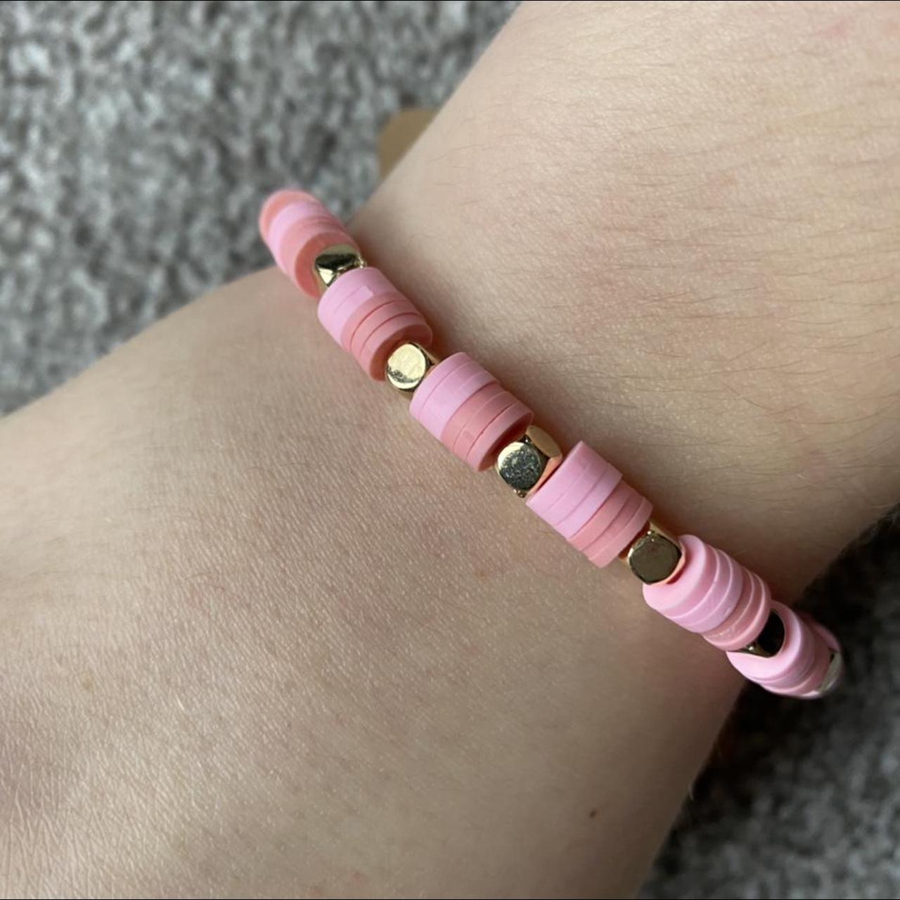 Handmade Clay Bead Bracelet With Gold Square Depop