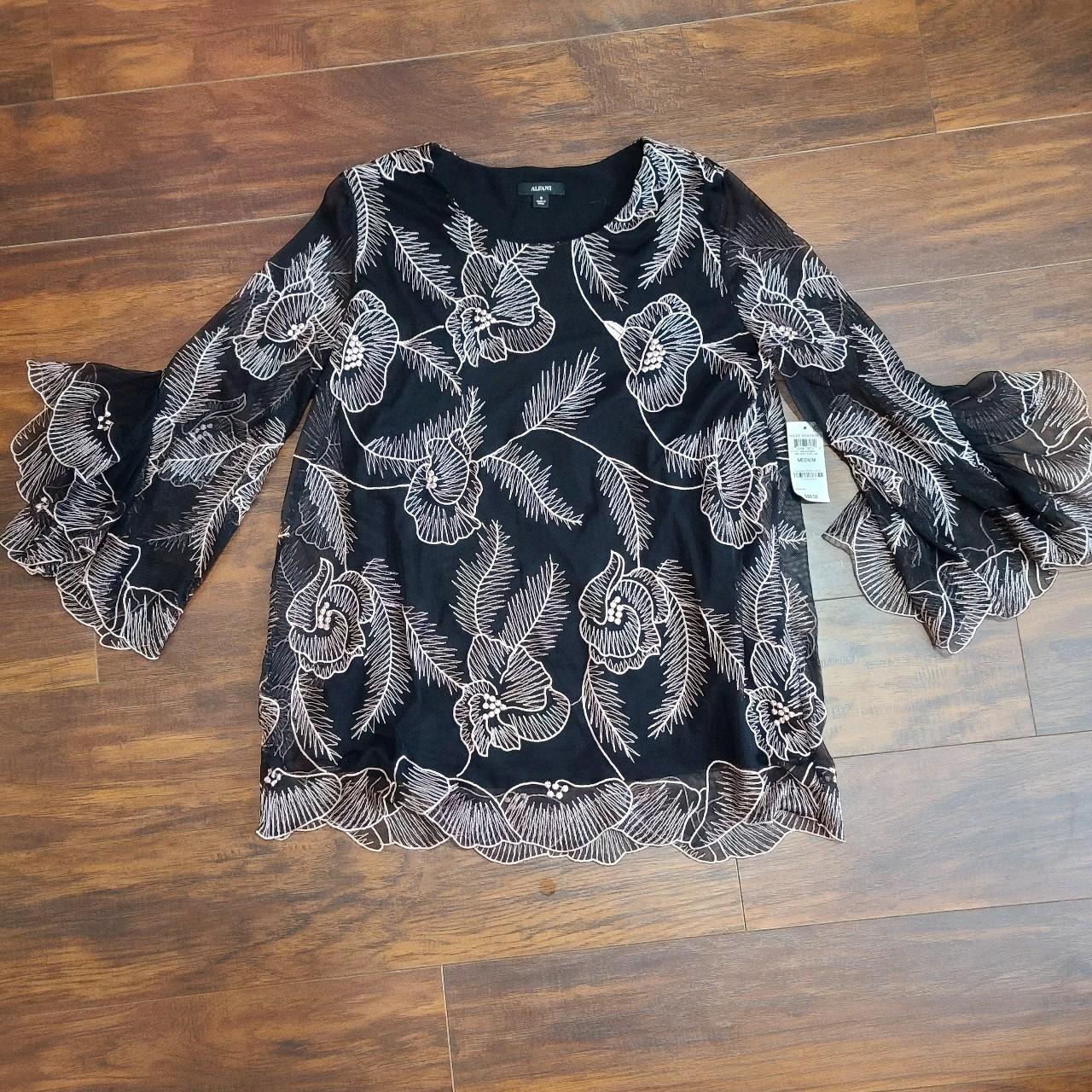 Macy's Women's Black and Pink Blouse | Depop