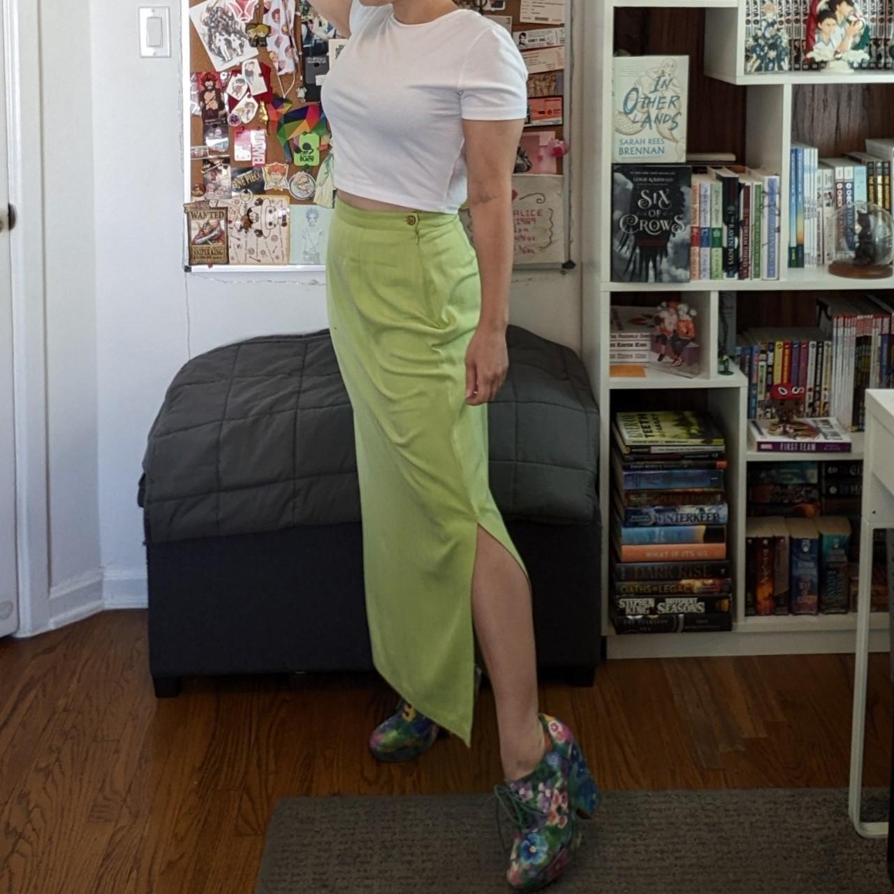 Y2K pastel green silk maxi skirt with slits on both... Depop