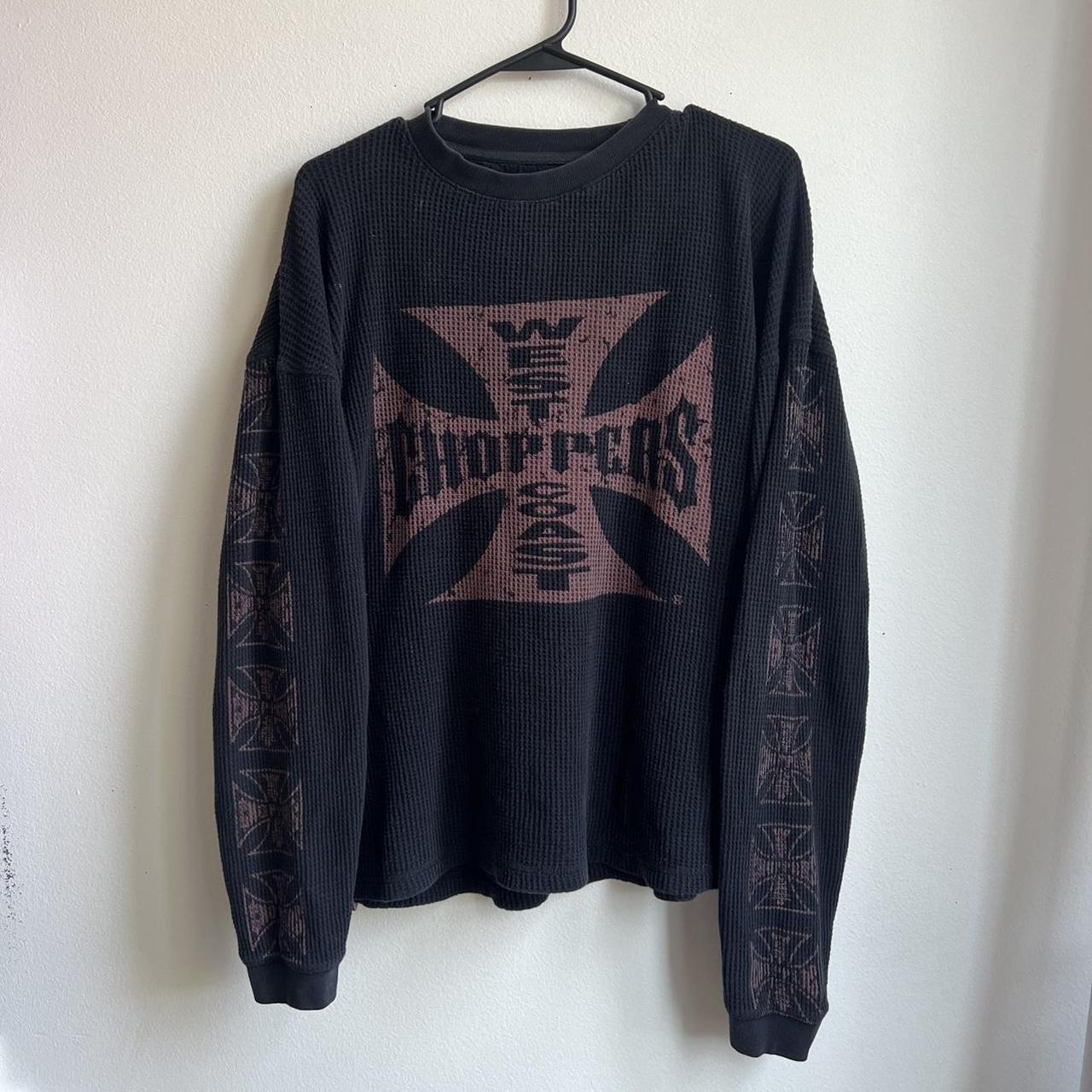 black and red vintage cross long sleeve waffle knit... - Depop