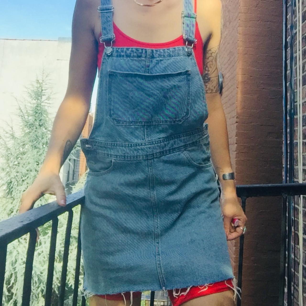 ZARA DENIM OVERALL SKIRT WITH FRAYED HEM, used Zara