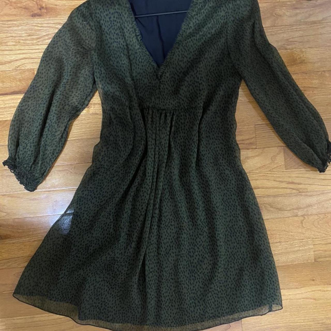 Zara green polka dot long sleeve dress. Loose fitted... - Depop