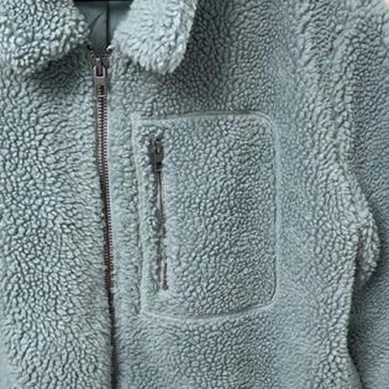 Sage green zip up teddy jacket coat with zip up... Depop