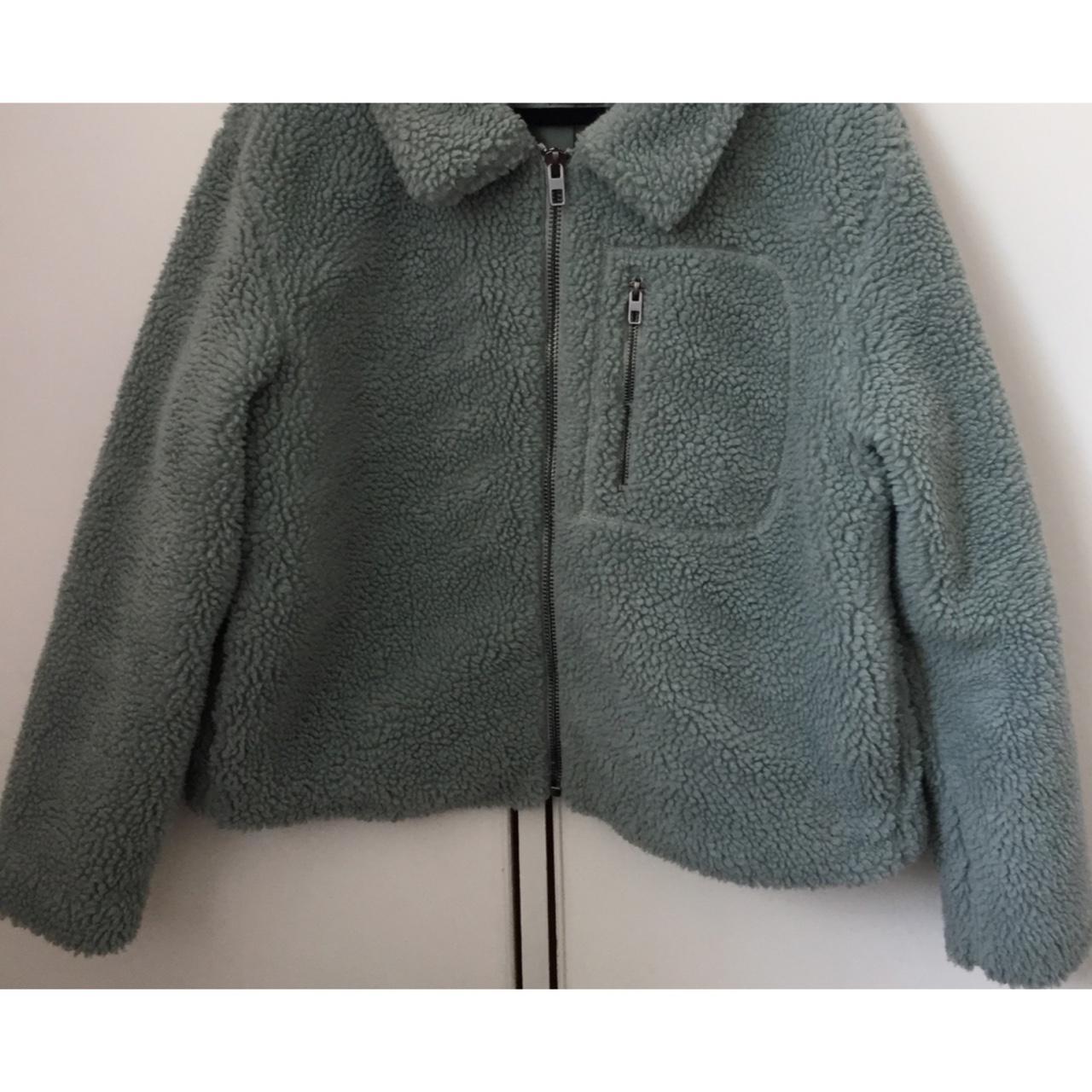 Sage green zip up teddy jacket coat with zip up... Depop