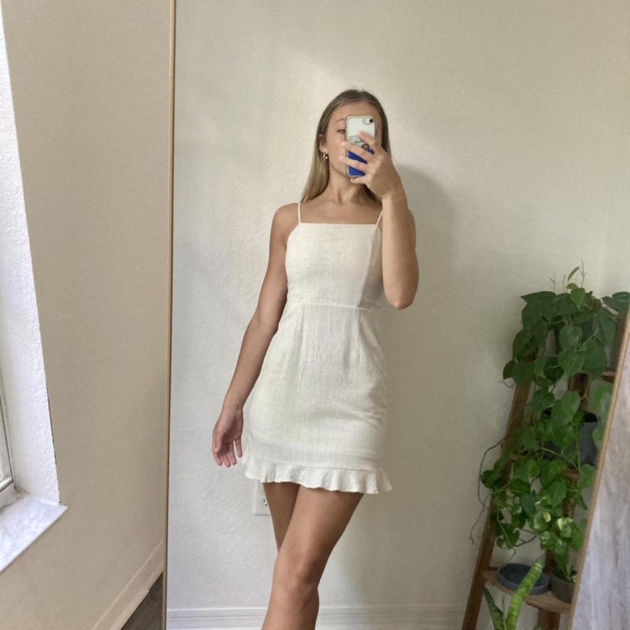 Simple Cream Spaghetti Strap Mini Dress With Ruffled... - Depop